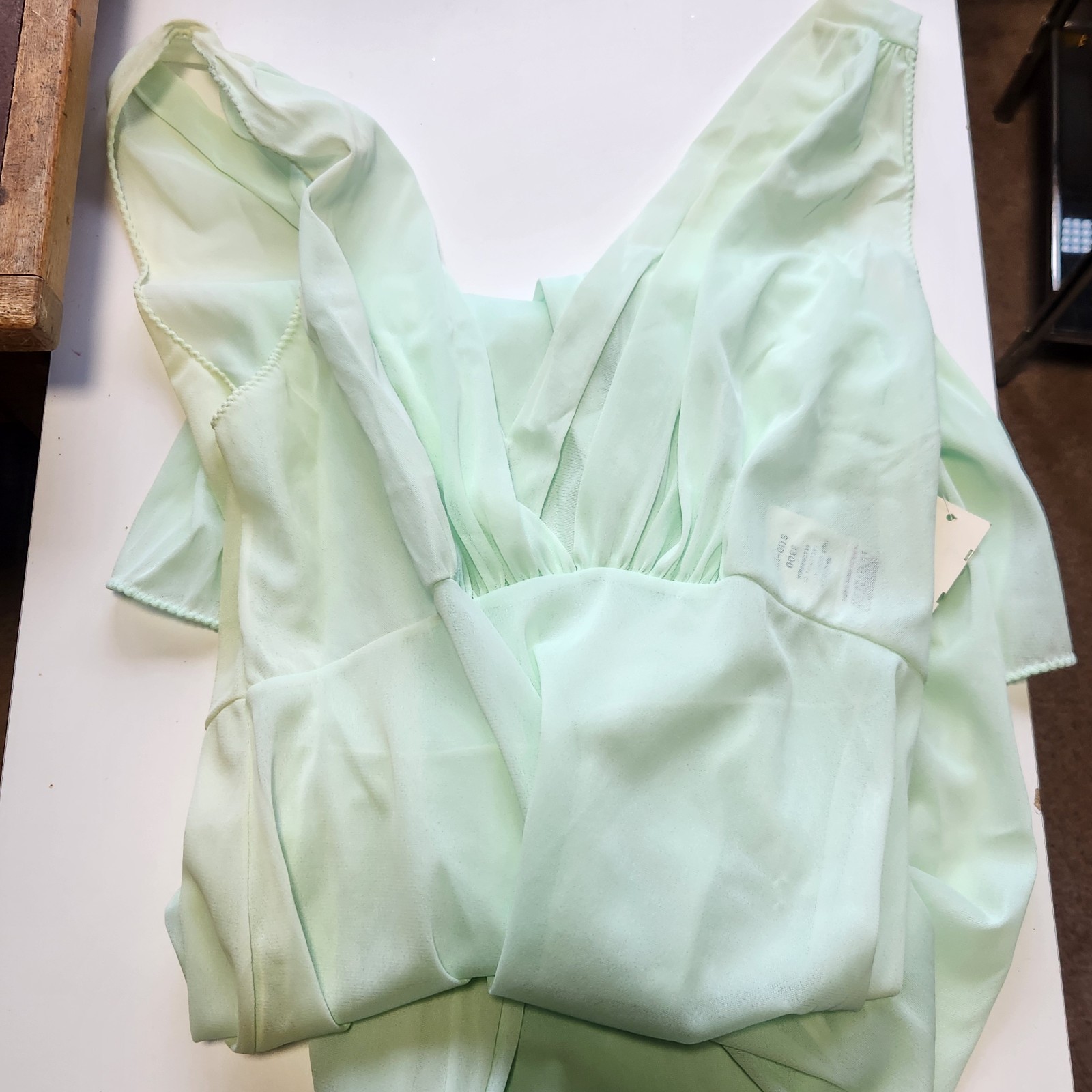 Vtg NWT Montgomery Ward Shear Silky Nylon Long Night Gown Mint Green Sz S