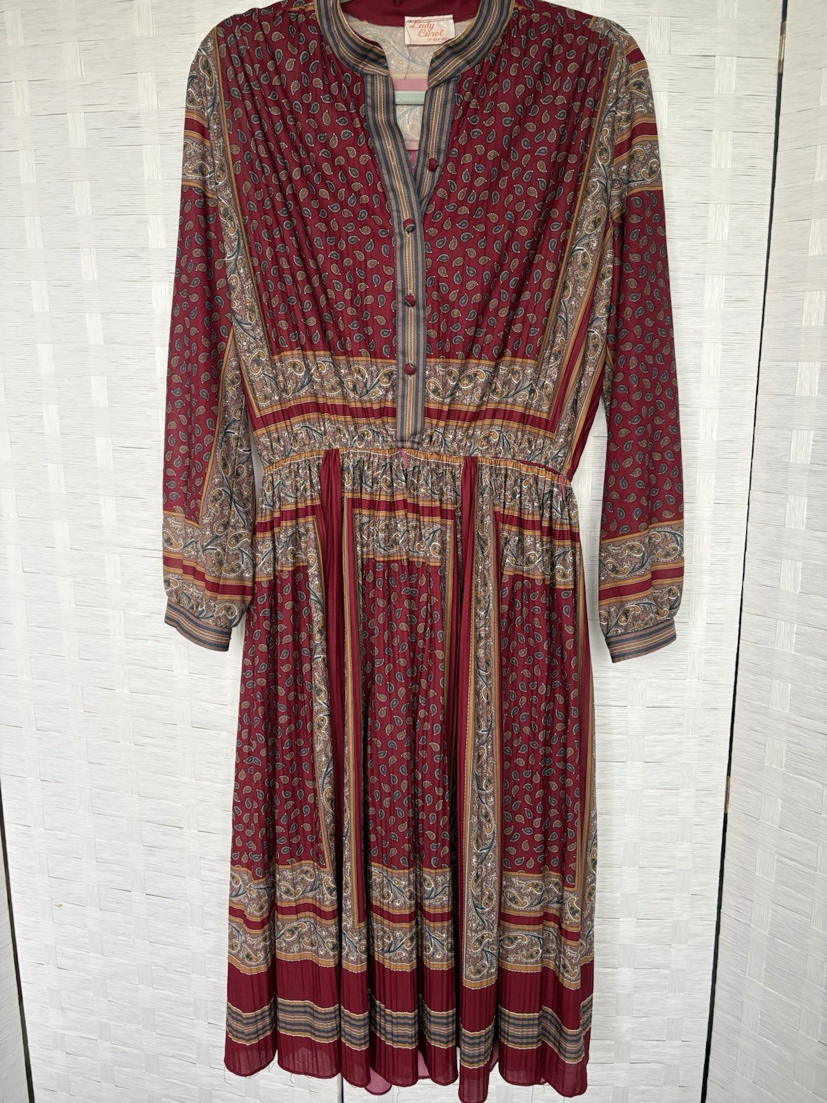 Vintage 80&rsquo;s Lady Carol New York Pleated Belted Midi Dress Size M/L Secretary