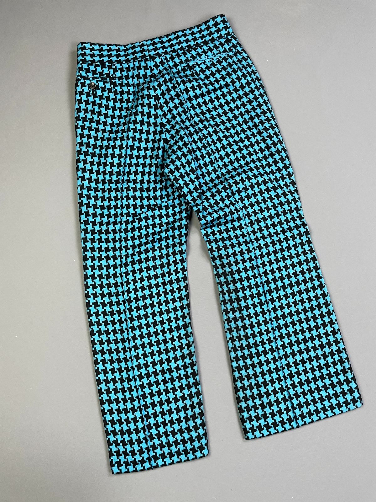 Comme Des Garcon 1990S CHUNKY WOVEN HOUNDSTOOTH & CAMO LIGHT FLARE TROUSERS Blue