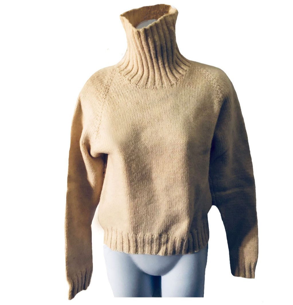 70s VTG Hand Knitted 100% Heavy Wool Classic Preppy Ivory Turtleneck Sweater SM
