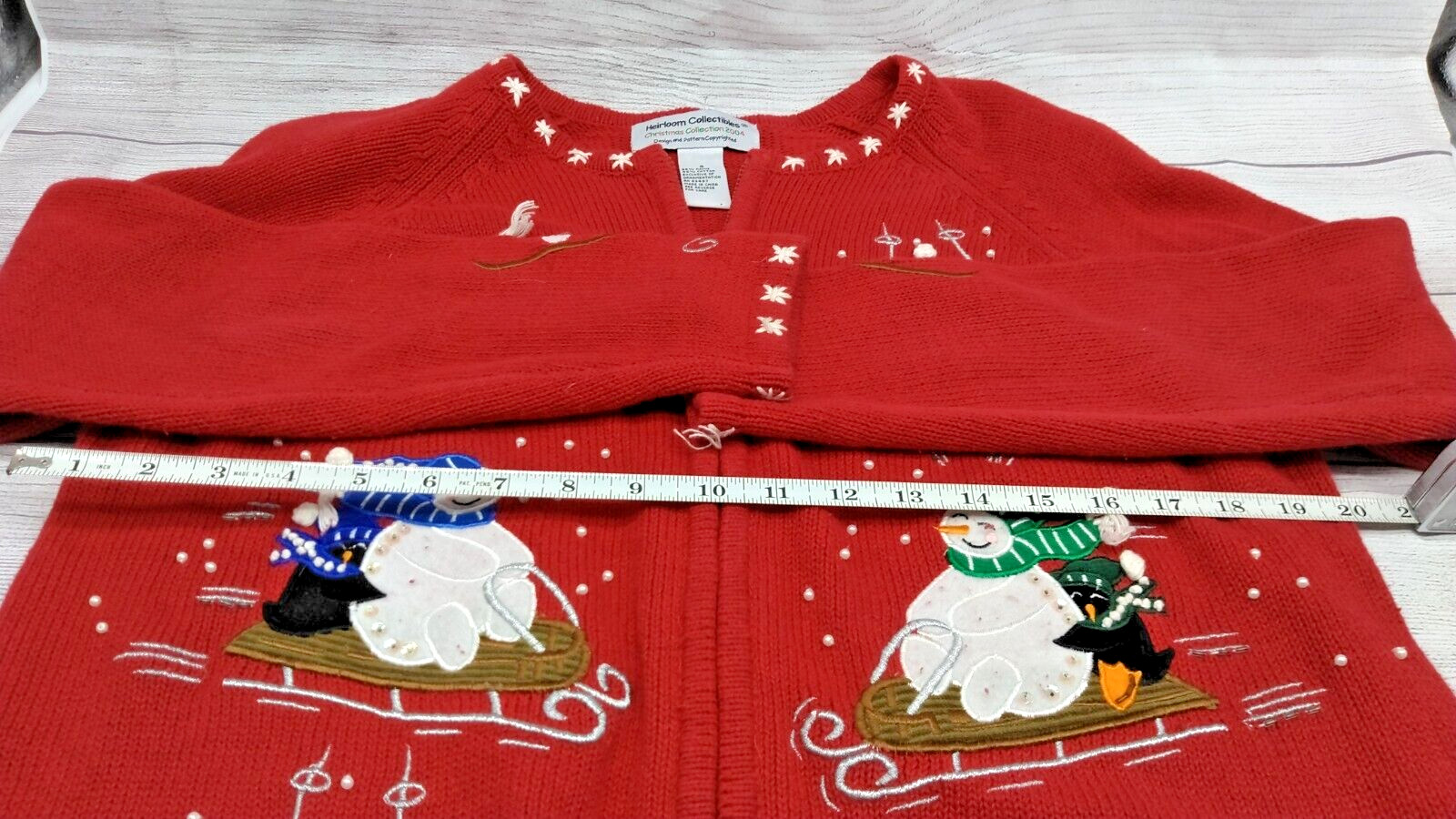 VTG 2004 Heirloom Collectables Christmas Winter Sweater Red Full Zip Size Small