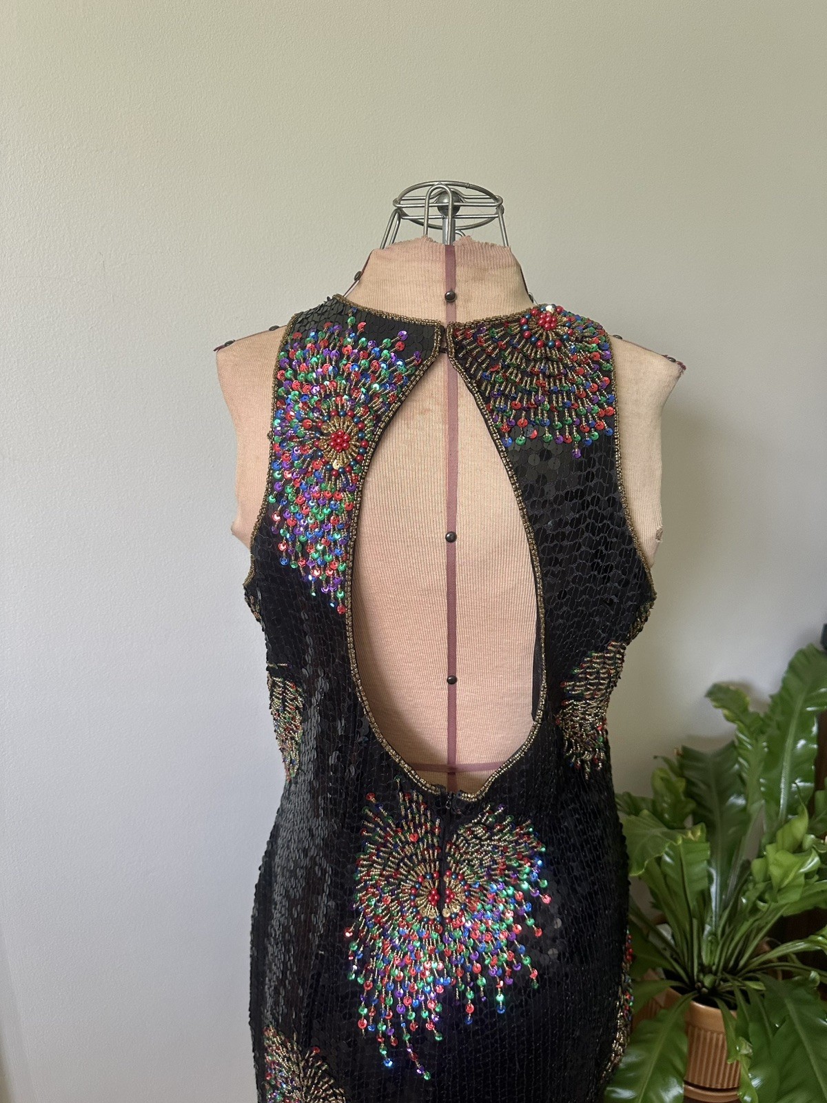 Vintage 80’s Fireworks Sequin & Beaded Keyhole Dress