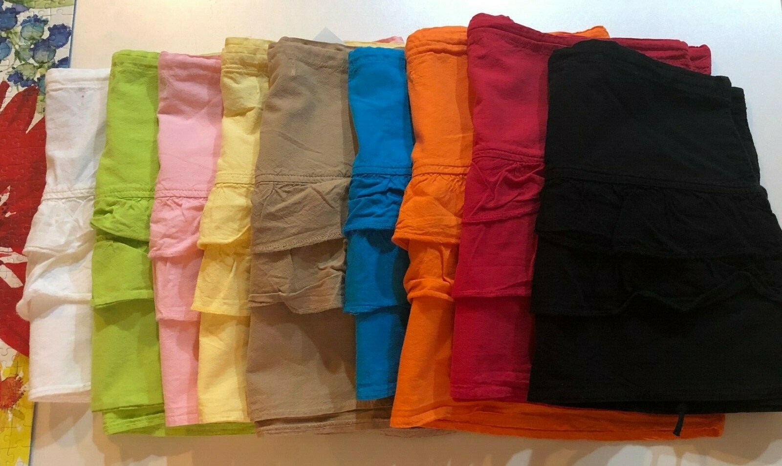 Mini Skirts Ladies 100% Cotton Ruffled Frill Detail Garment Dyed(10 Colors)