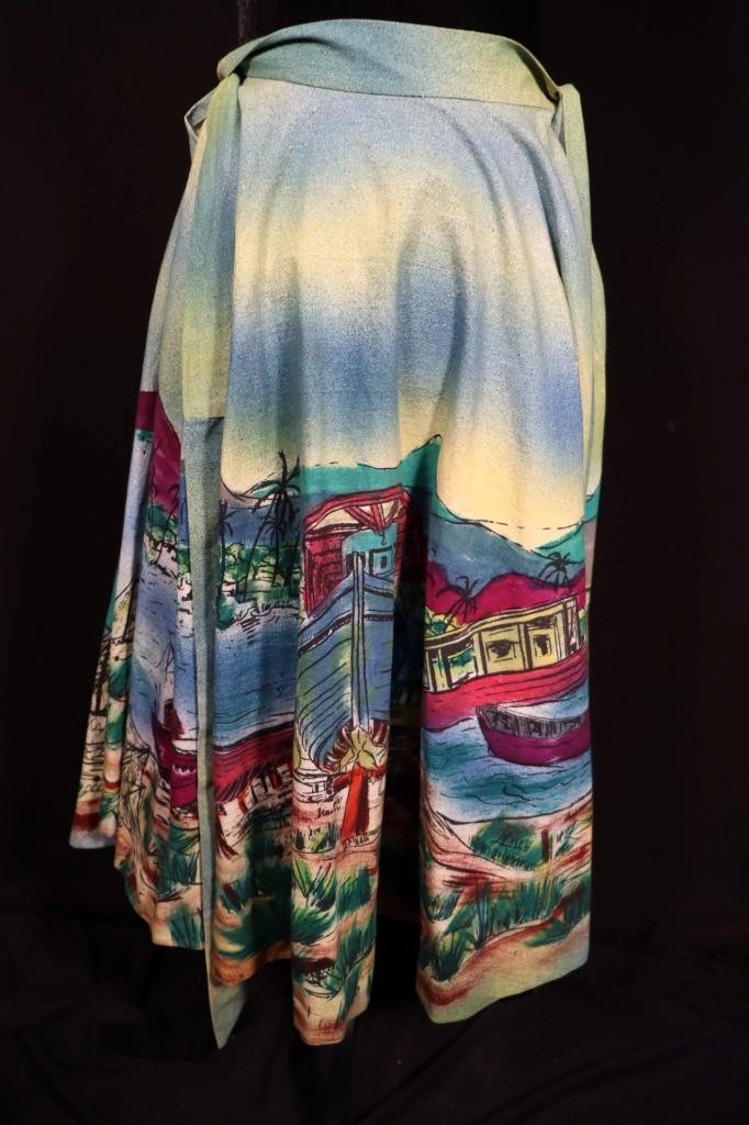 Vintage 1960&rsquo;s Mexican Painted Cotton Circle Skirt Size 32&Prime; Waist Exc Condition