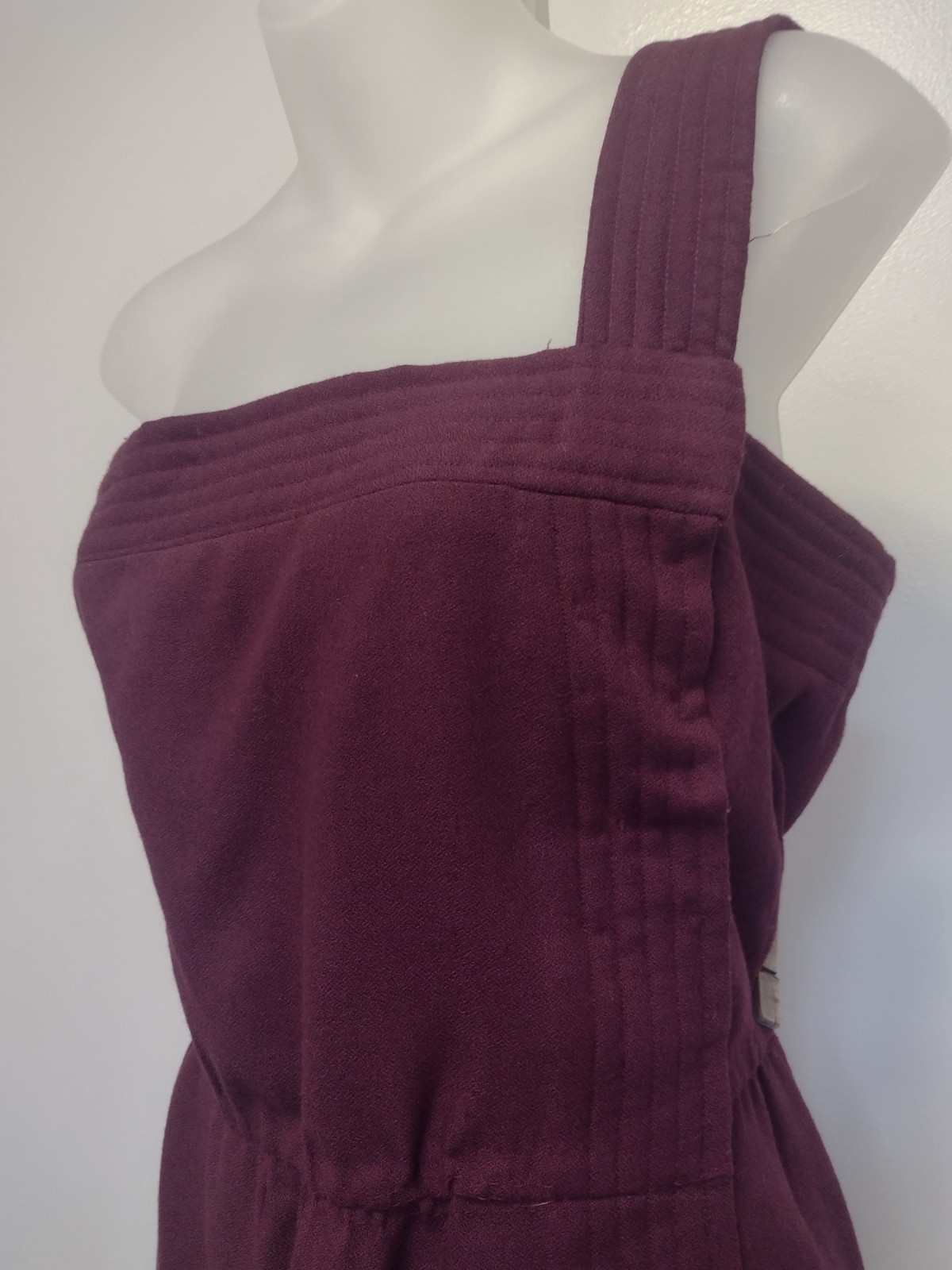 Vintage 60s Eggplant Wool Evening Coat & One‑Shoulder Gown Set w/ Mink Cuffs M