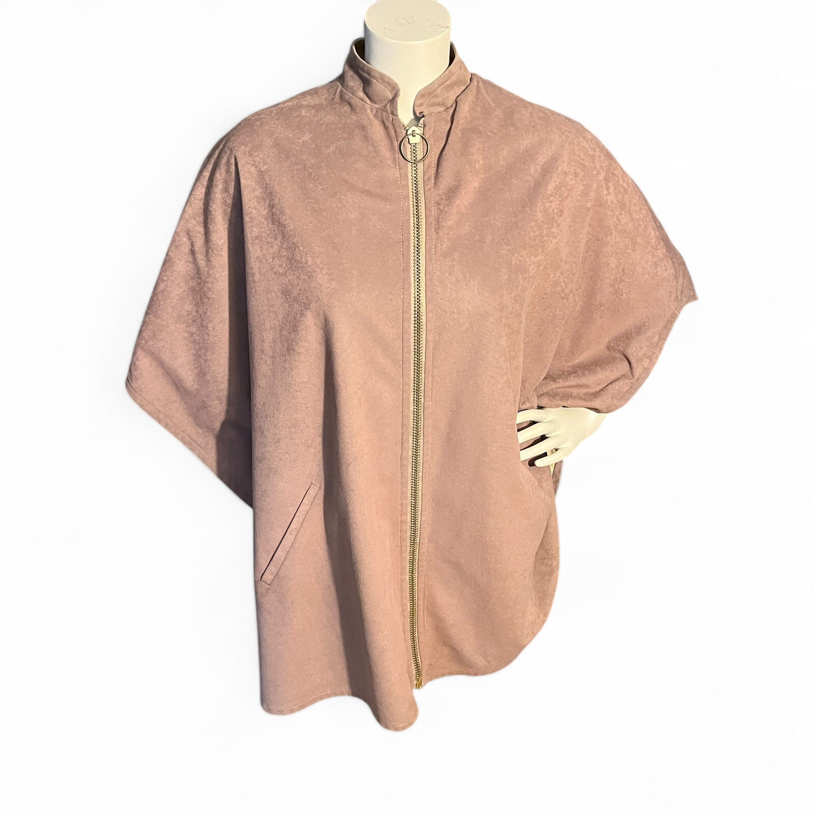 Vintage Women&rsquo;s Faux Suede Poncho Cape Wrap One Size Reversible Brown Khaki Tan
