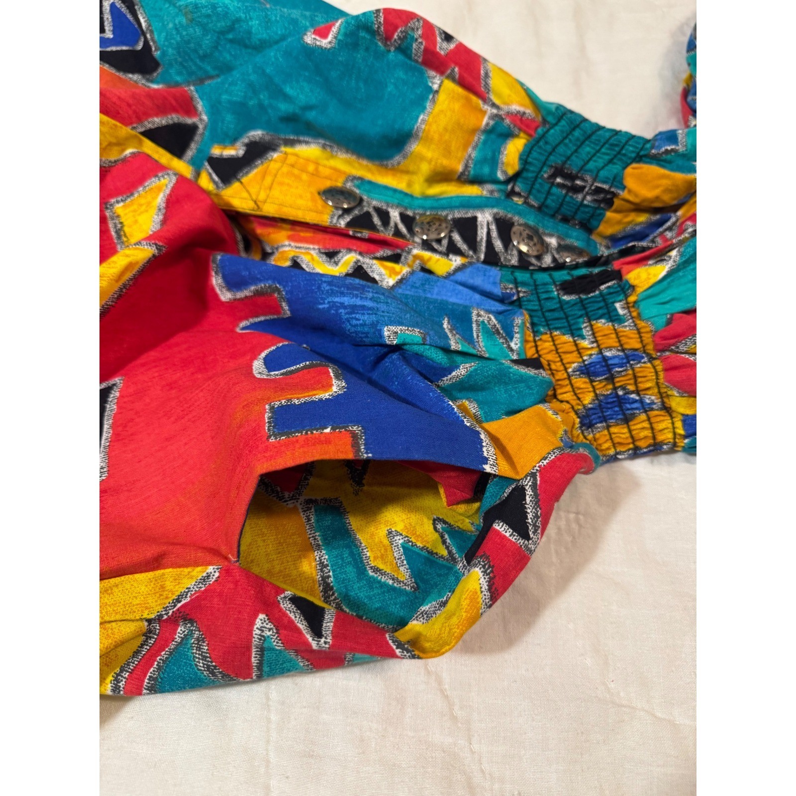 Vintage d.Frank 80s Geometric Primary Color Button Front Cotton Romper Size 8