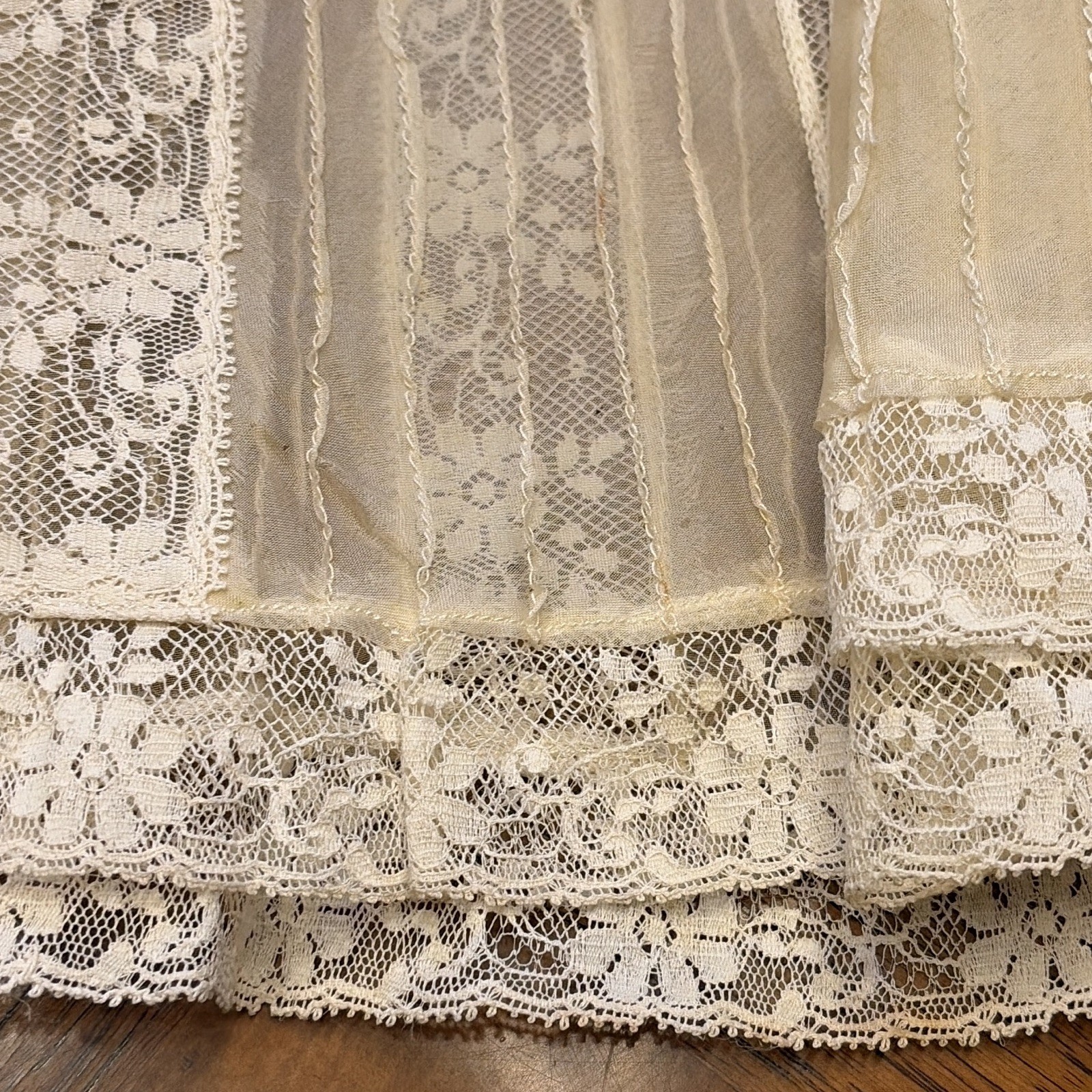 Vintage Silk Sheer Lace Petticoat Slip Skirt Layered Lace Trim Ivory/Material