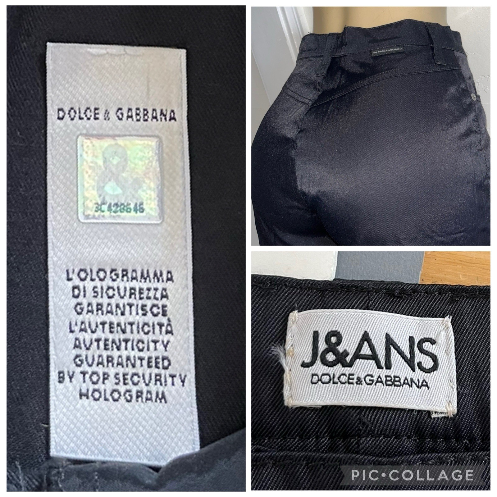 Vtg 90s Y2K Dolce & Gabbana JE&NS Black Satin Polyamide Bare Back Pants Italy 30
