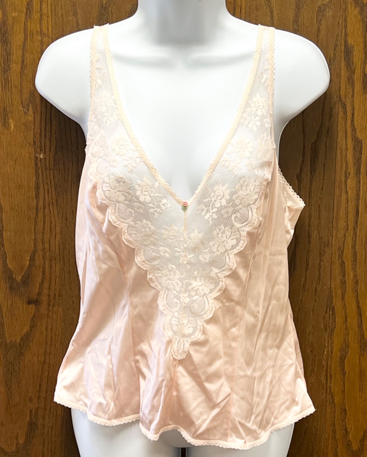 Vintage 80’s Maidenform Chantilly Pink Nylon Lace Cami Union Label Sz 36
