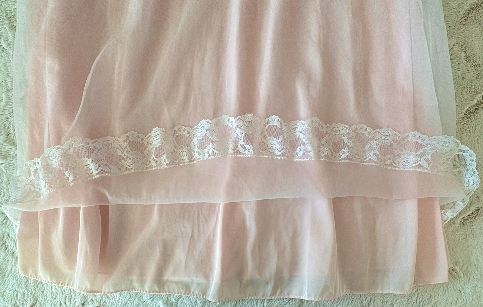 Vintage Intime California Double Layer Lace Accent Nightgown Womens M Pink White