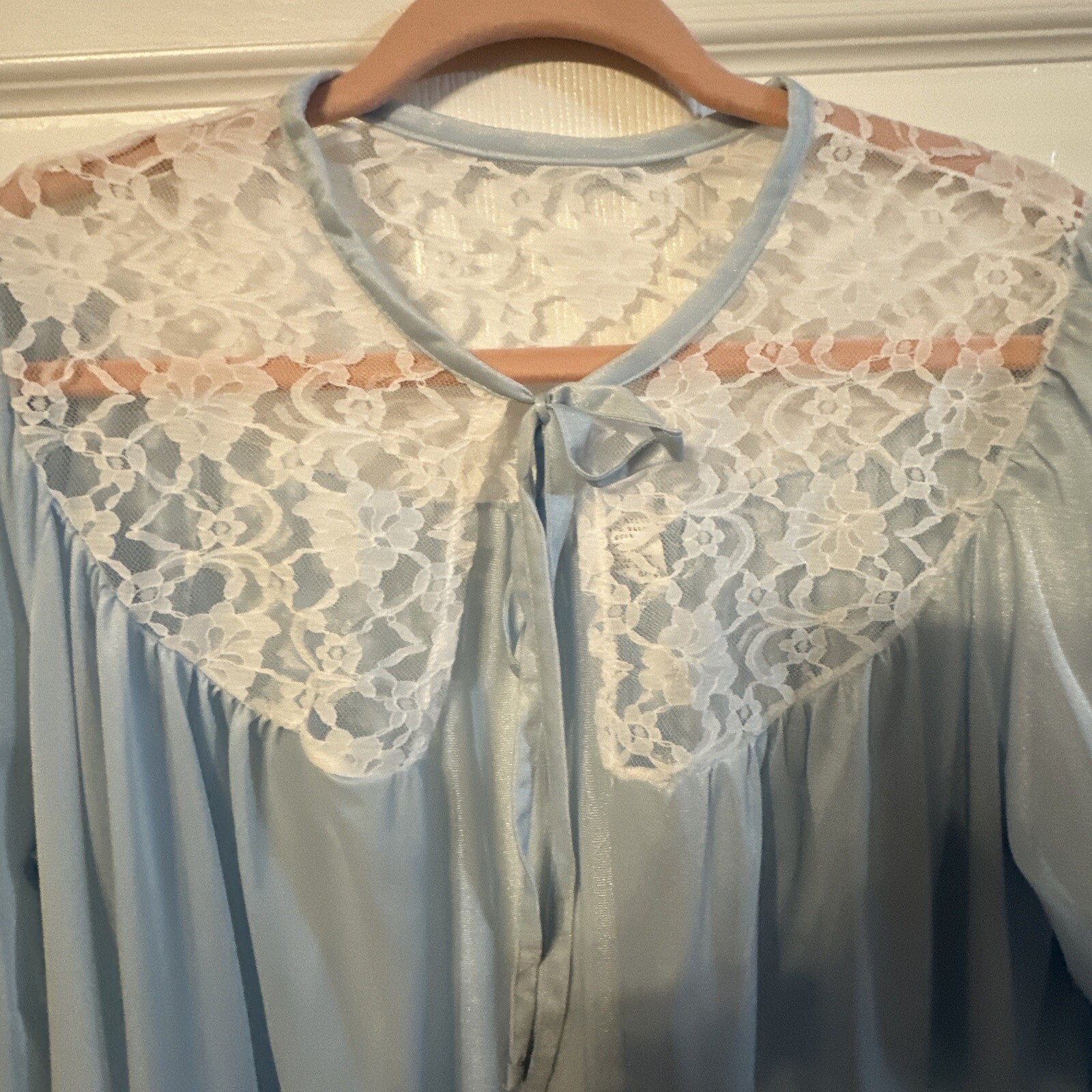 Vtg Blue Peignoir Open Front Embroidered Ruffle Lace Sz 8/16 Romantic Valentine