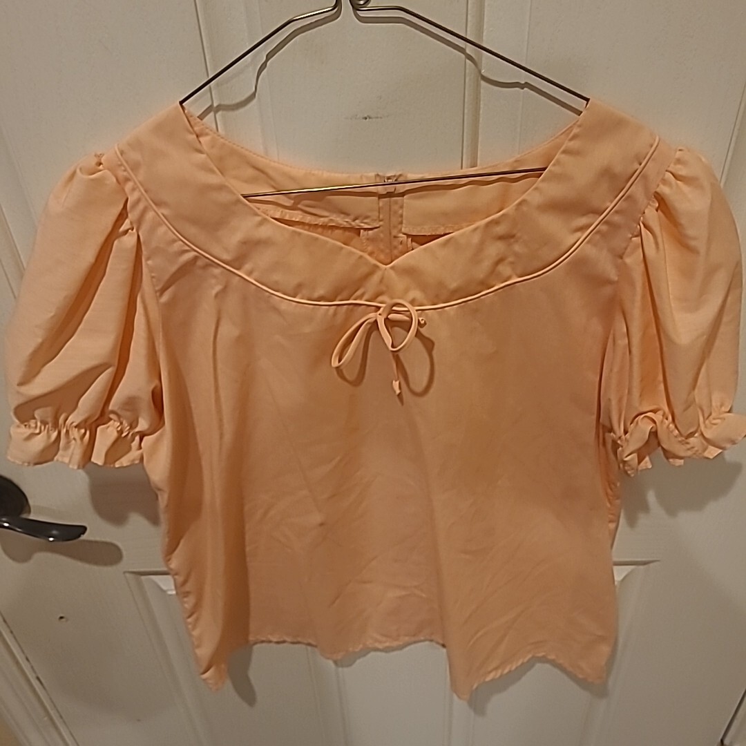 Vintage Square Dance Top Blouse Peach L/XL Cottage Prairie