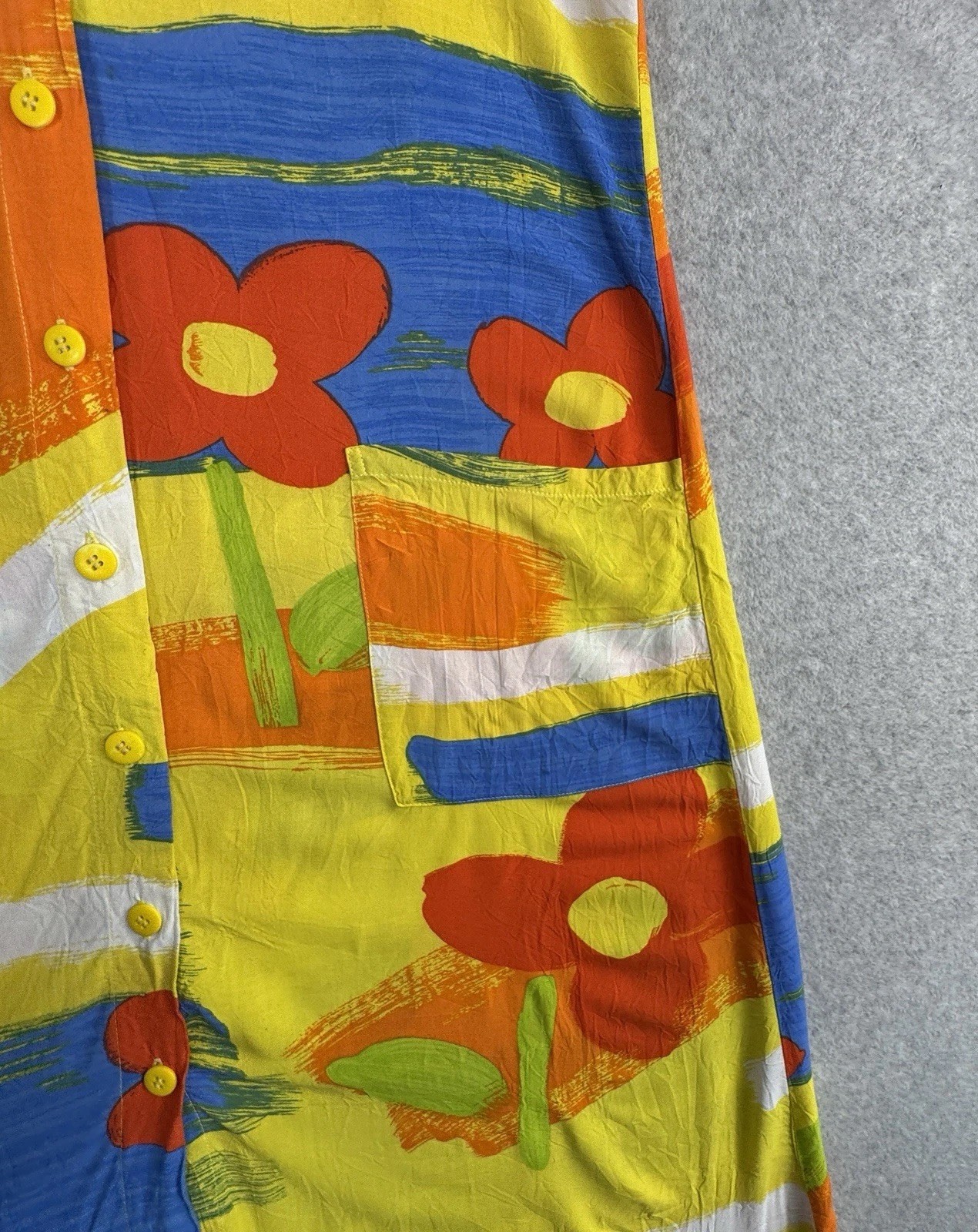 Jams World VTG 90s Floral Colorblock Maxi Dress Button Front Pocket M Bright