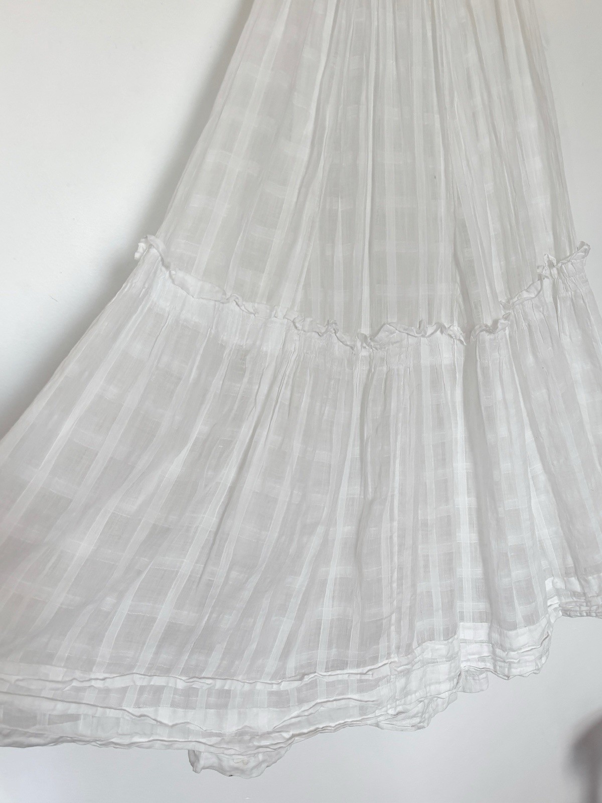 Antique Edwardian Sheer Windowpane Cotton Voile Skirt w Boned/Corseted Waist