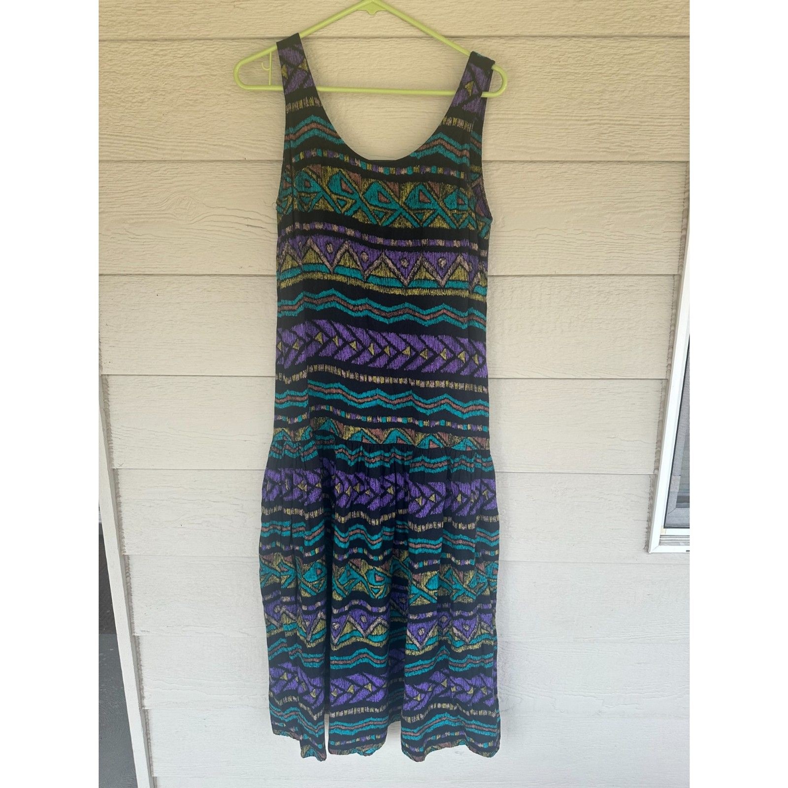 Moda International Vintage 90s Geometric Tribal Drop Waist Maxi Dress – Size M