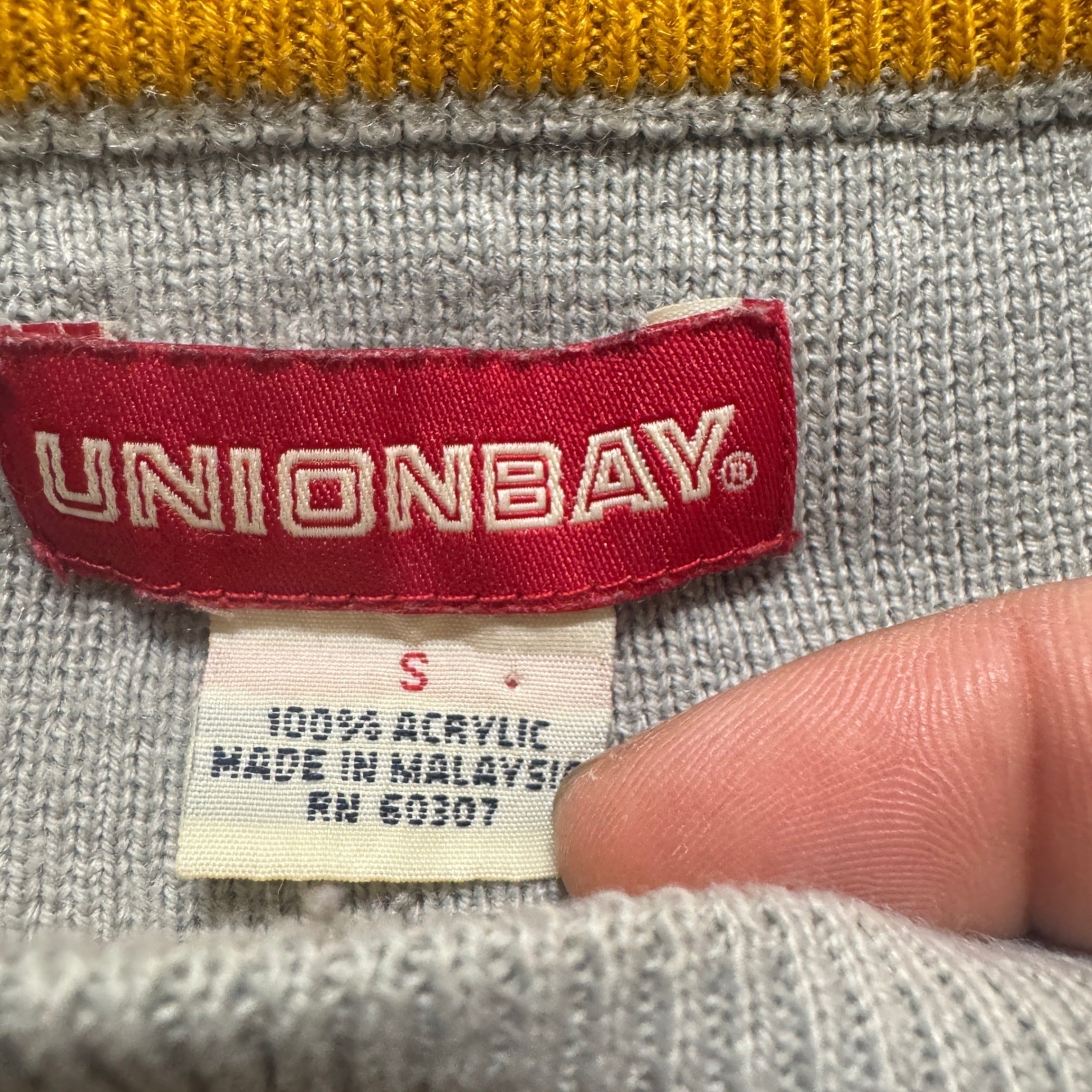 VTG Unionbay Striped Pullocer Sweater Womens S Gray Yellow Y2K Cotton Blend