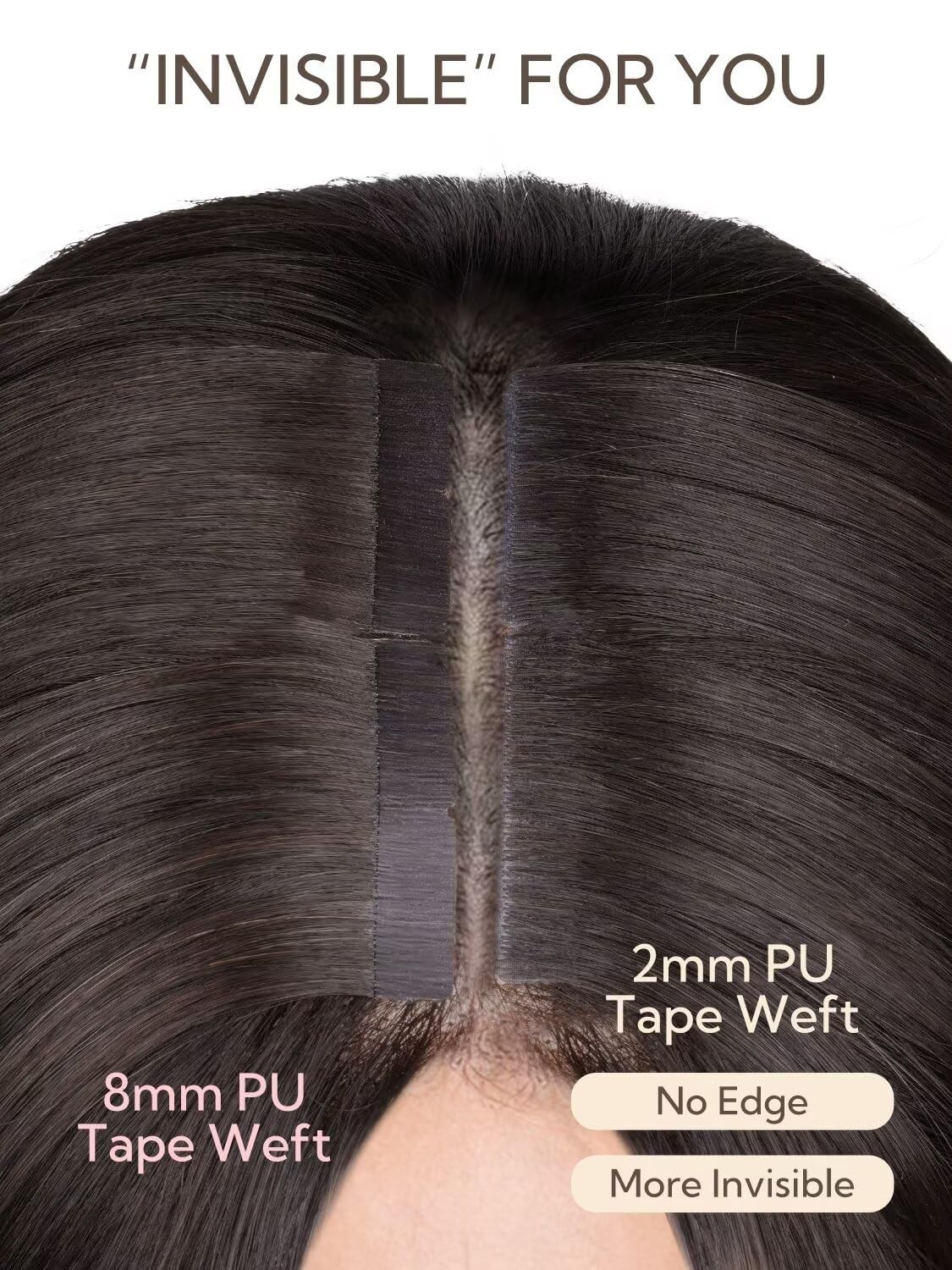 HOTBANANA Invisi Edge Tape in Hair Extensions Human Hair, 14inch 50g 20pcs Aubur