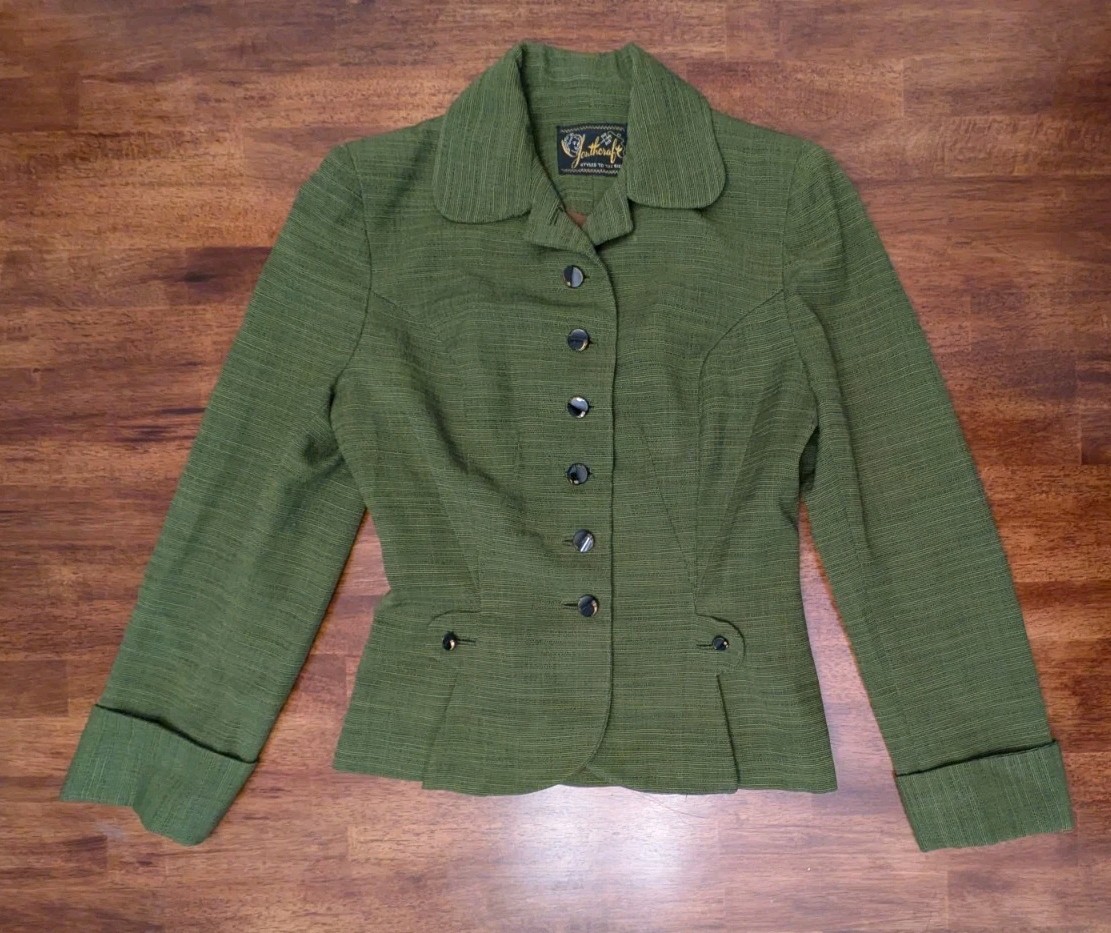 RARE 1940&rsquo;s YOUTHCRAFT Tweed Olive Green Jacket Skirt Suit EUC Gorgeous!!