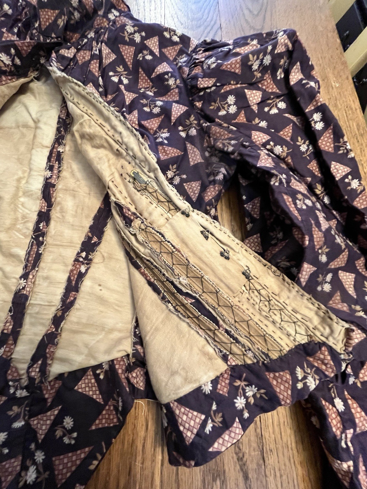 2489🌟Antique RARE 1800s French Harem Pants Boned Top Silk Sash Purple Taupe Dis