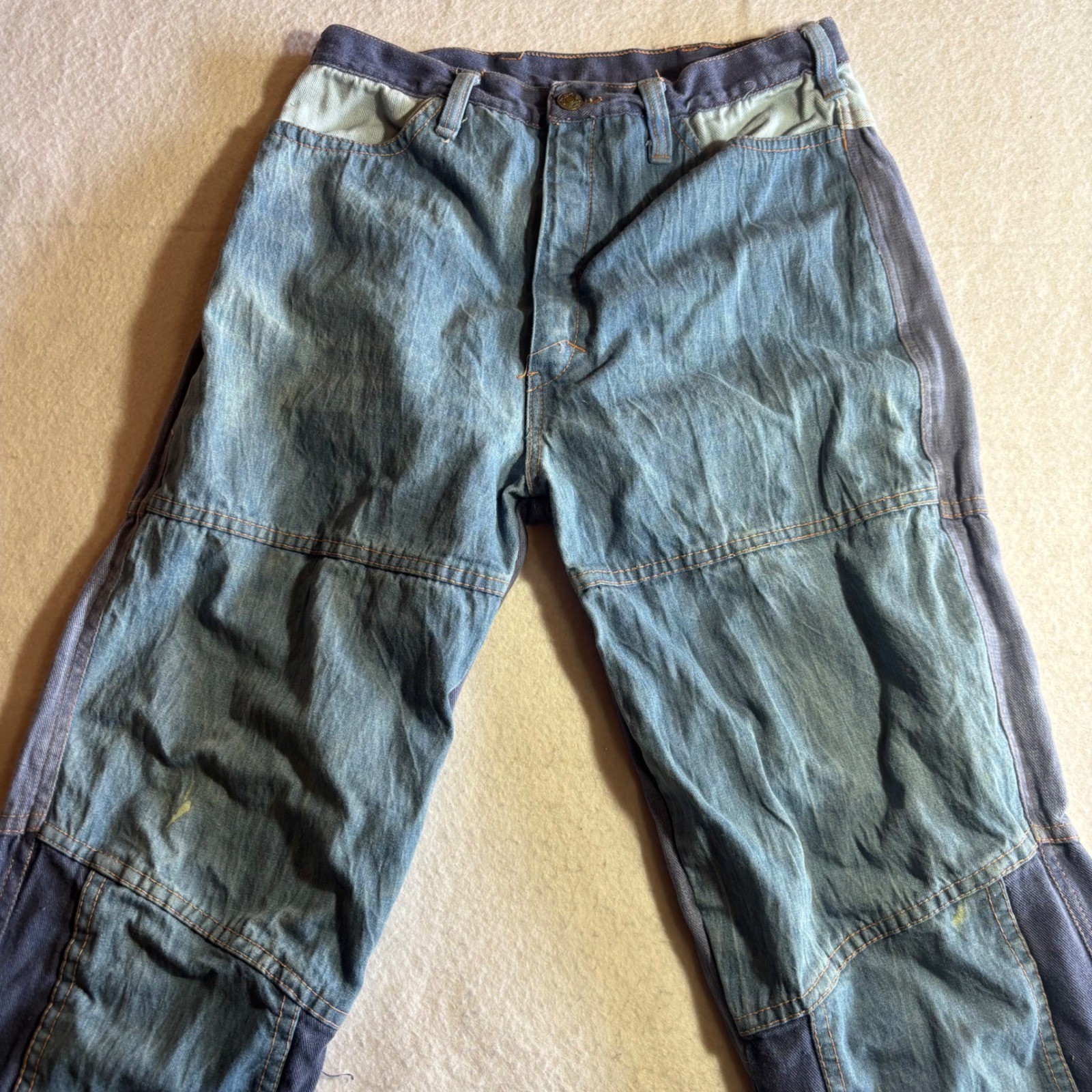 Vintage 1950s Patchwork Jeans Bell Bottom Flare Denim 100% Cotton Size 12