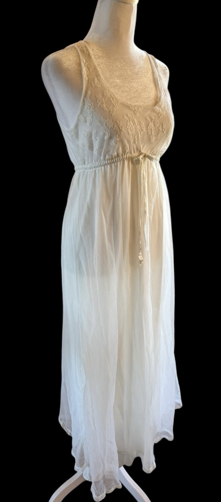 Miss Elaine Vintage Long Nylon & Lace Trim White Layers Nightgown Bridal Small?
