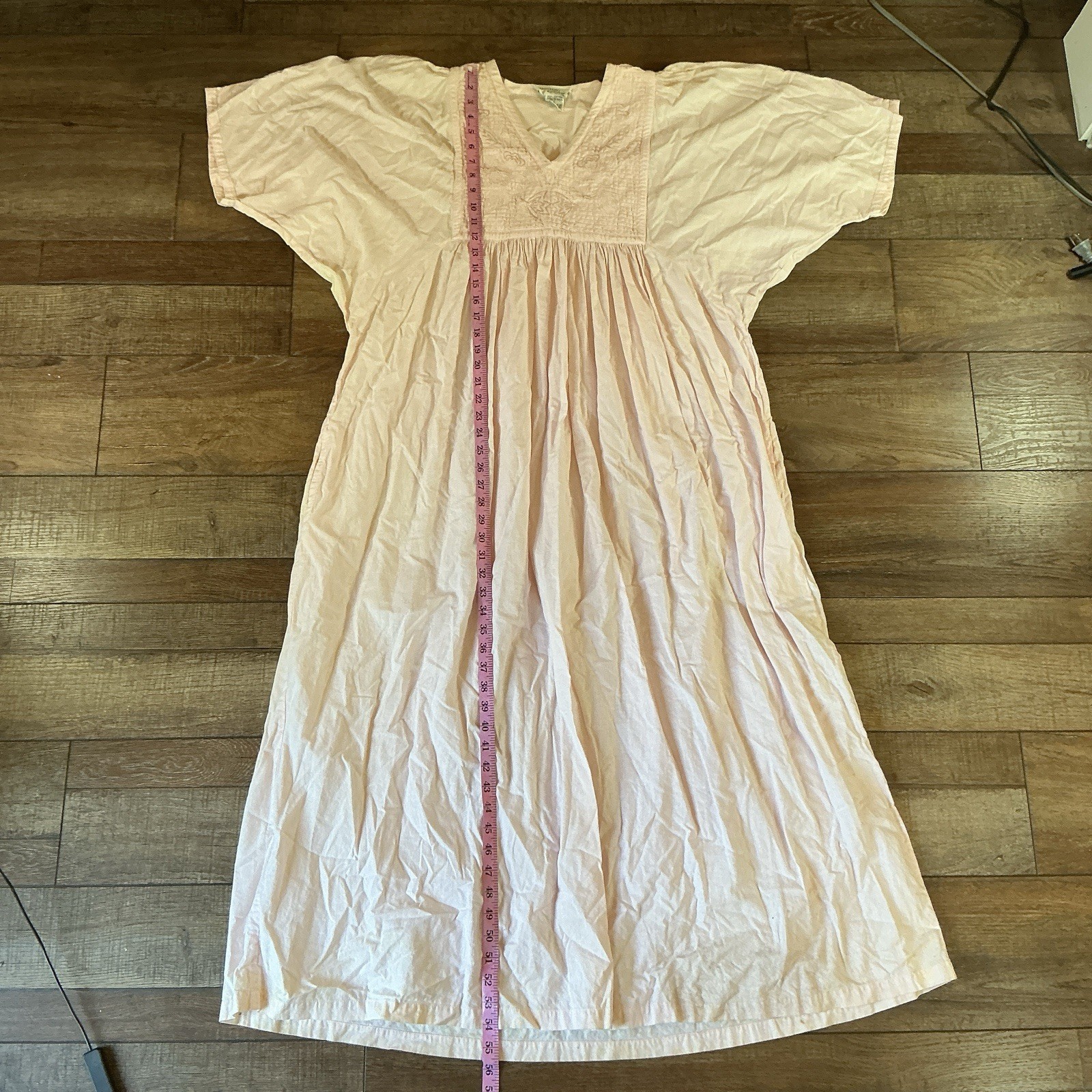 VINTAGE Hasting & Smith Pink Cotton Maxi Nightgown Dress Wmns Size L India #30E8