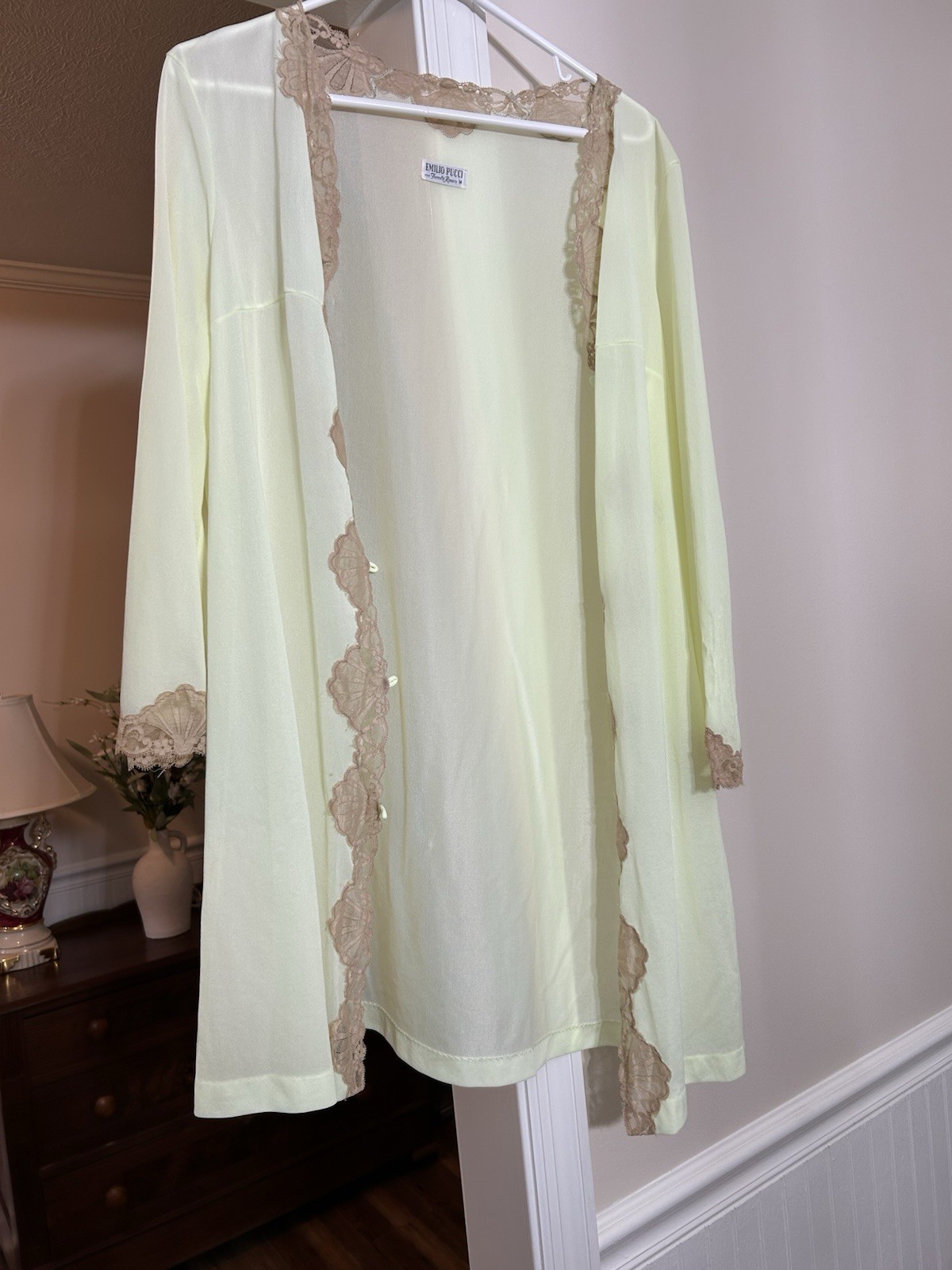 Vintage Emilio Pucci Formfit Rogers Nightgown Robe Lingerie Lace Detail Ivory