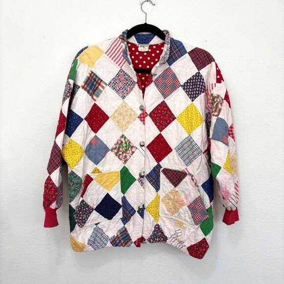 70s Vintage Boho Patch Work Quilted Bomber Jacket Large Cottagecore handmade