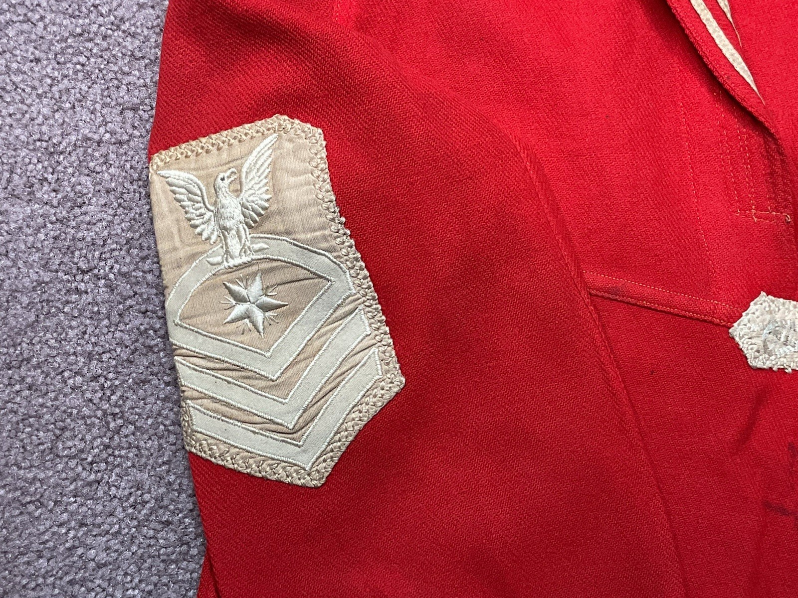 Early 1920’s Red Wool Sailor Style Uniform Shirt Blouse Pullover With Patch