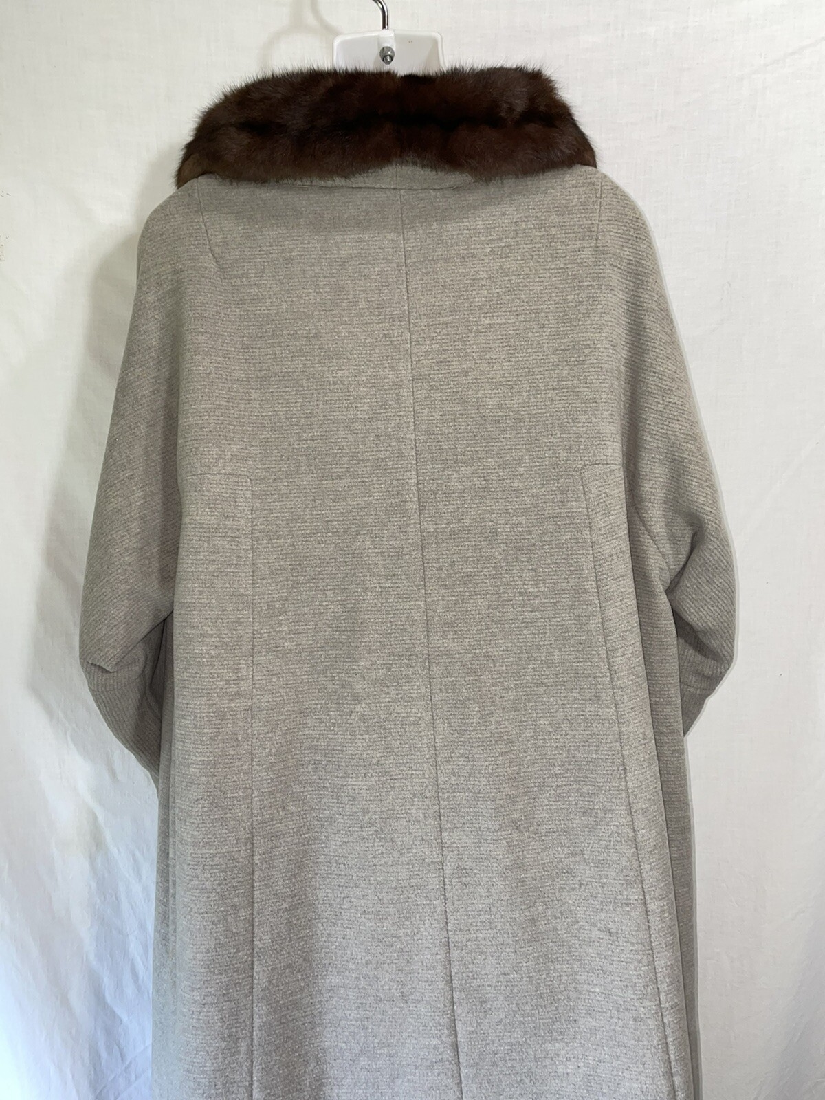 Vintage Coat Medium Large Long Gray Faux Fur Trim Overcoat Evening Jacket 50s