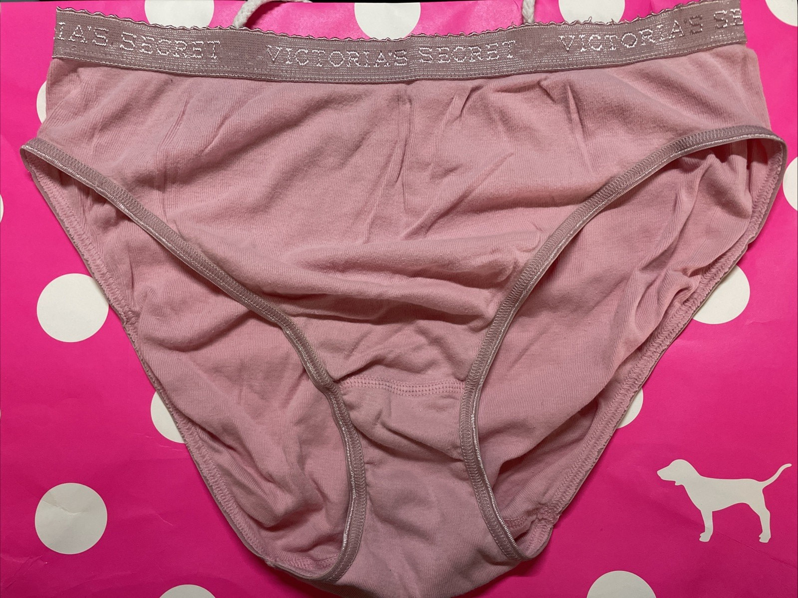2002 VTG Victoria Secret Vintage Cotton Signature High Leg Brief Panties L Pink