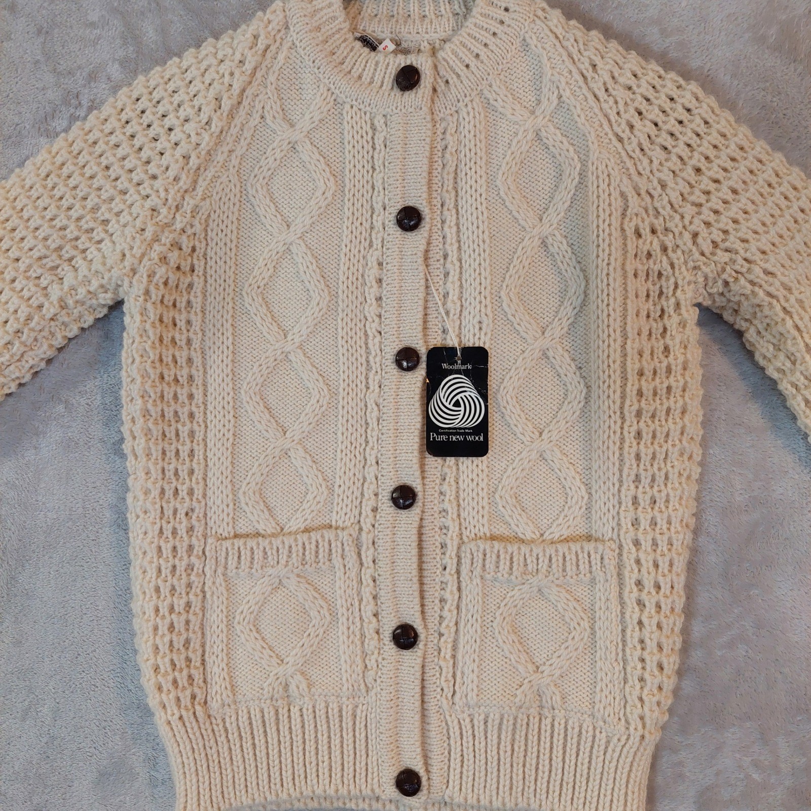 Archie Brown & Son Wool Cardigan Sweater Womens Cable Knit Button Front.SZ Small