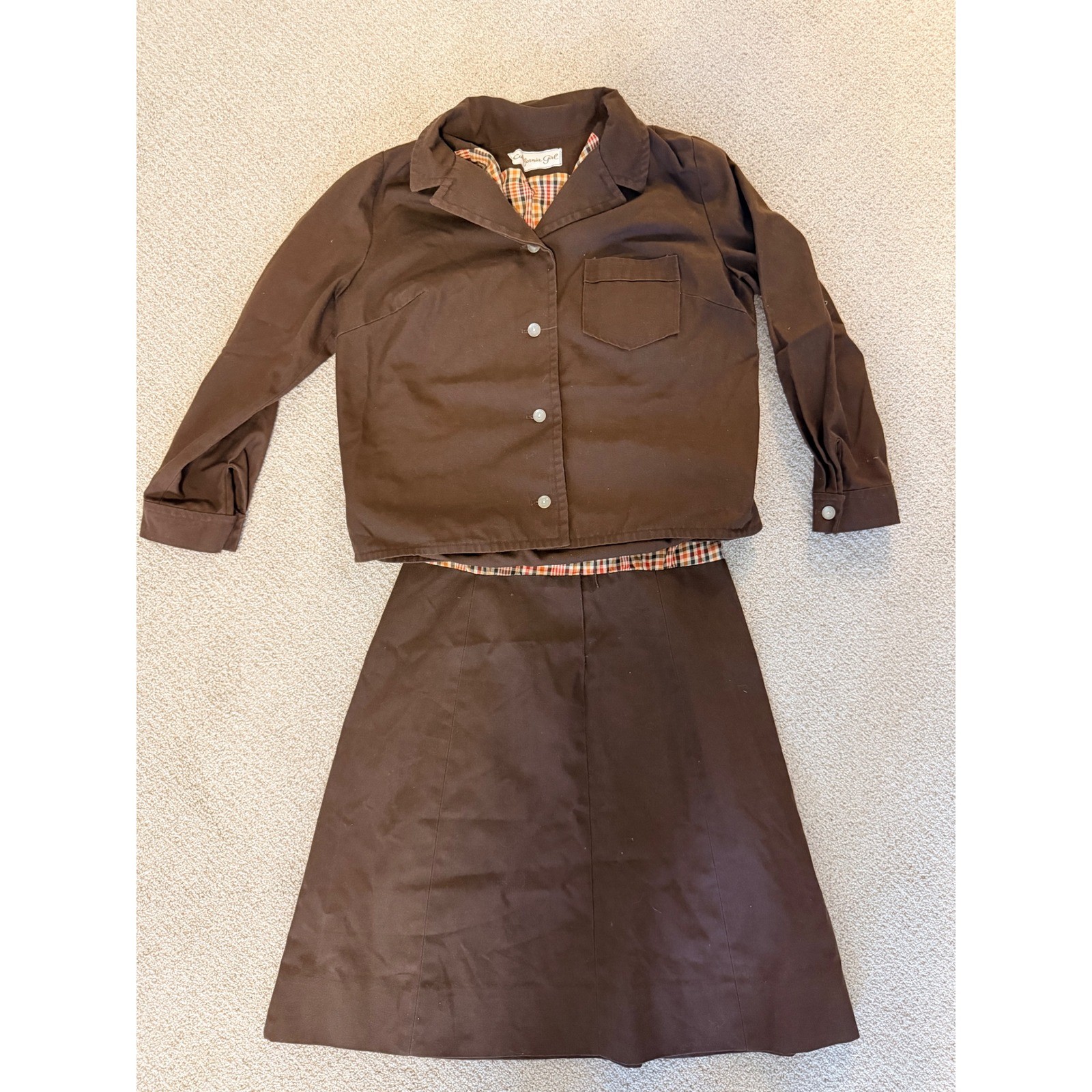 California Girl Vintage Brown Plaid Dress Suit Set Jacket 2pc Mod 70s Workwear