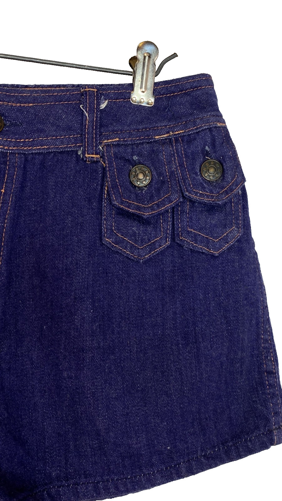 Vintage 1970s blue denim shorts S M hot pants jean dark cotton mid rise