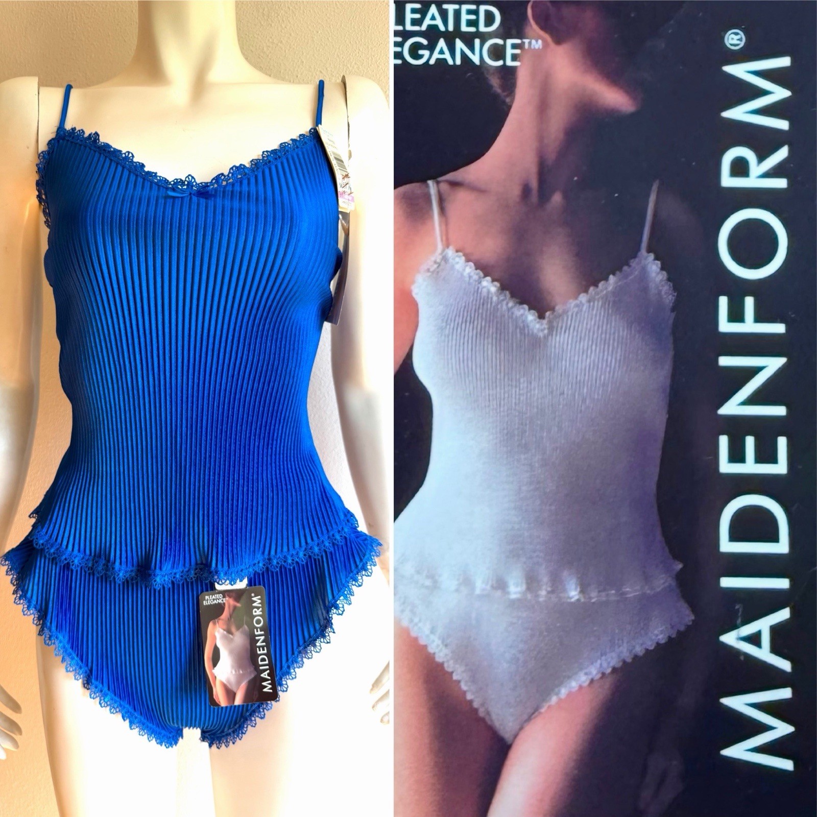 Vintage Maidenform Camisole Panties Set Hi Cut Fairycore Pleated Elegance Blue M