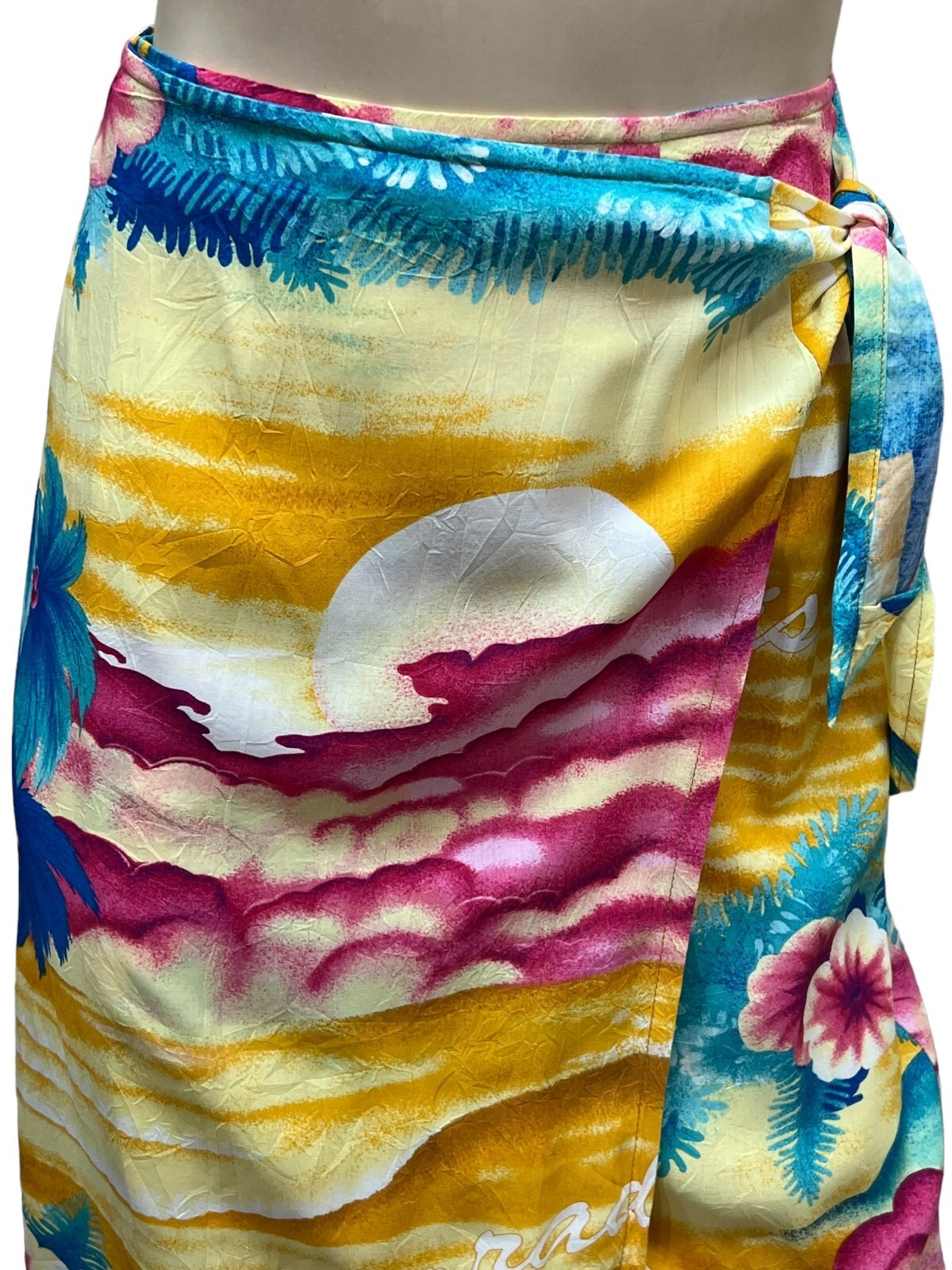 M Vtg 80s JAMS WORLD Skirt RAYON Wrap Sarong Adjustable Waist Paradise Hawaiian