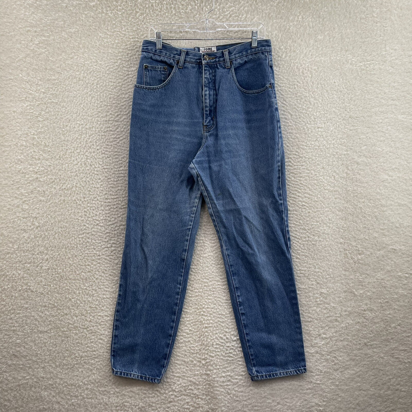 80s 90s Vintage Jeans 12 14 30 31 32 Womens High Waist Tapered Leg Medium Wash