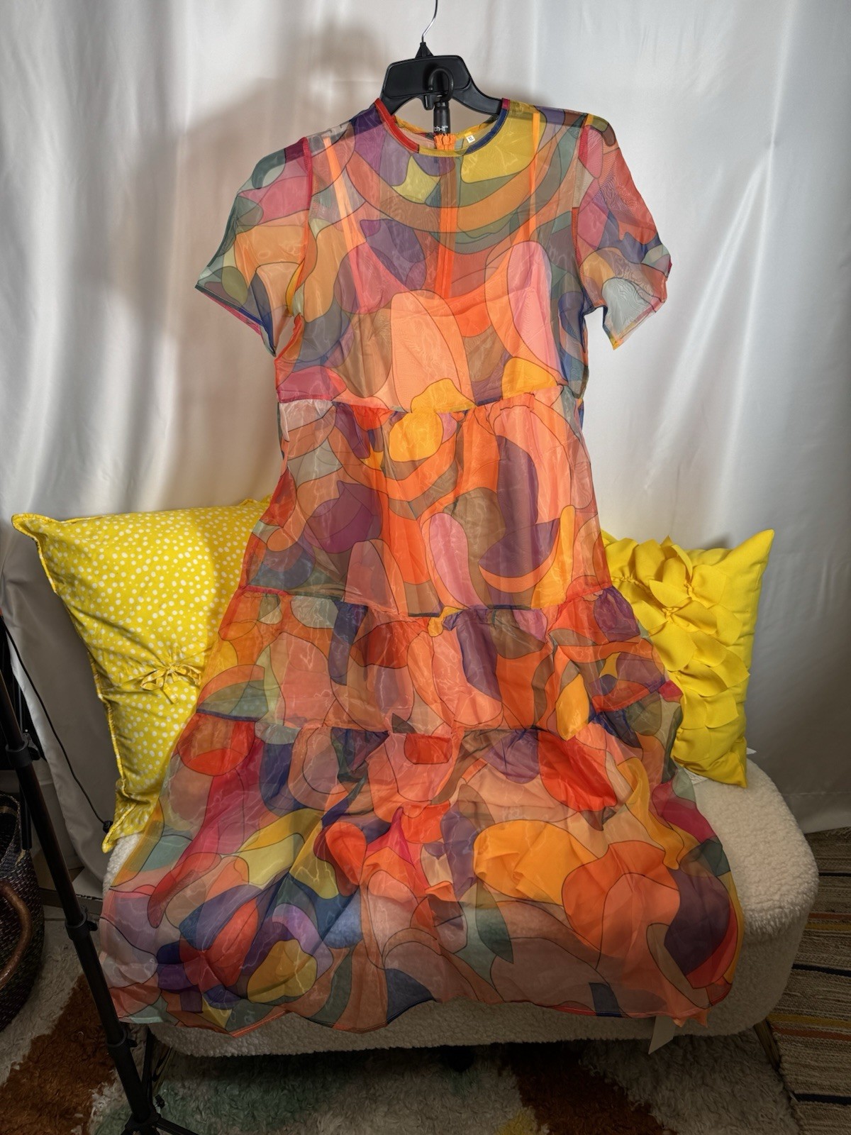 UOOZEE Women&rsquo;s Multicolor Sheer Vintage Style Short Sleeve Dress XL Regular Size