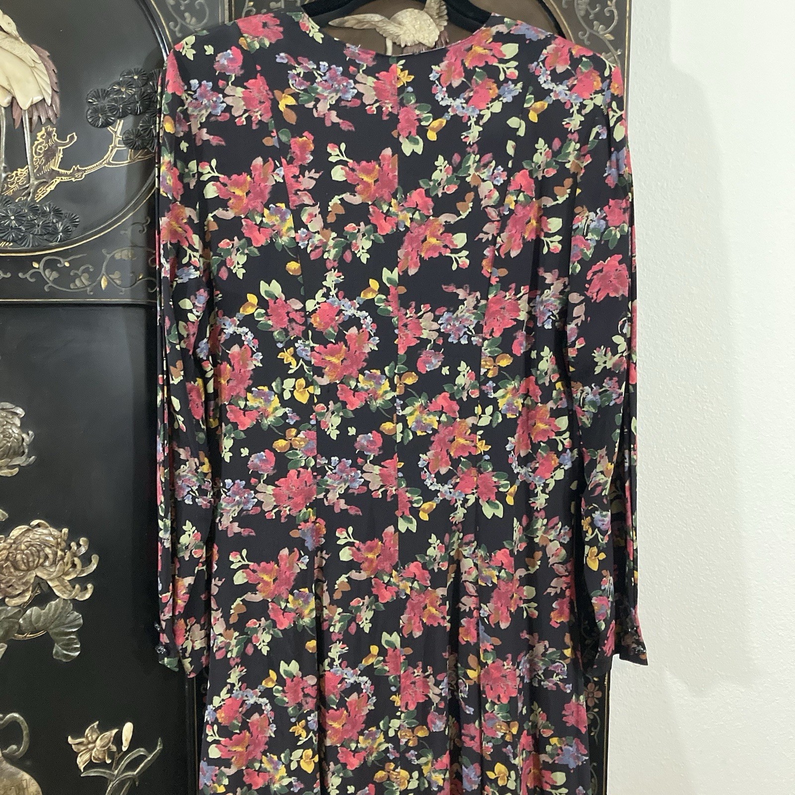 Express Compagnie Internationale Vintage 90&rsquo;s Dark Floral Long Sleeve Maxi Dress