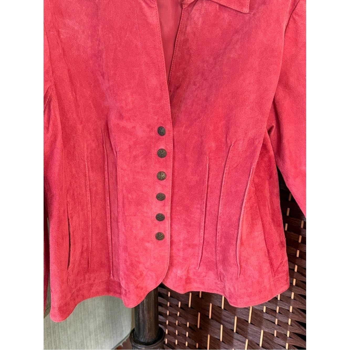 Vintage A.M.I. Pink Suede Leather Jacket Size L Pleated Corset Waist