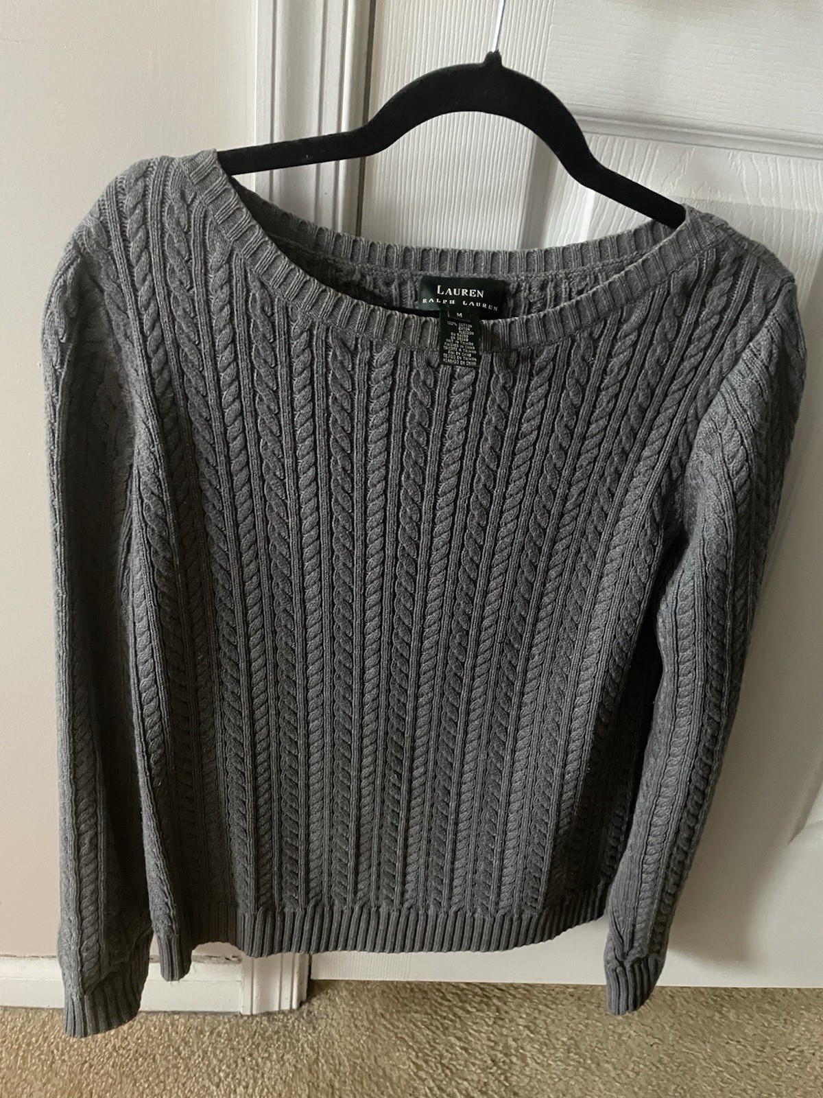 Used Ralph Lauren Cotton Cable Sweater Size M, Sophisticated Heather Dark Gray