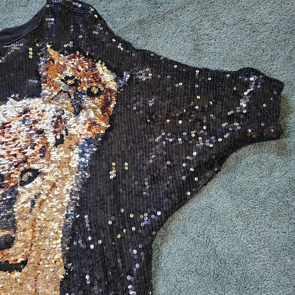 Vintage 80s Disco Panther Sequin Evening Cocktail Party Micro Mini Dress M/L/XL