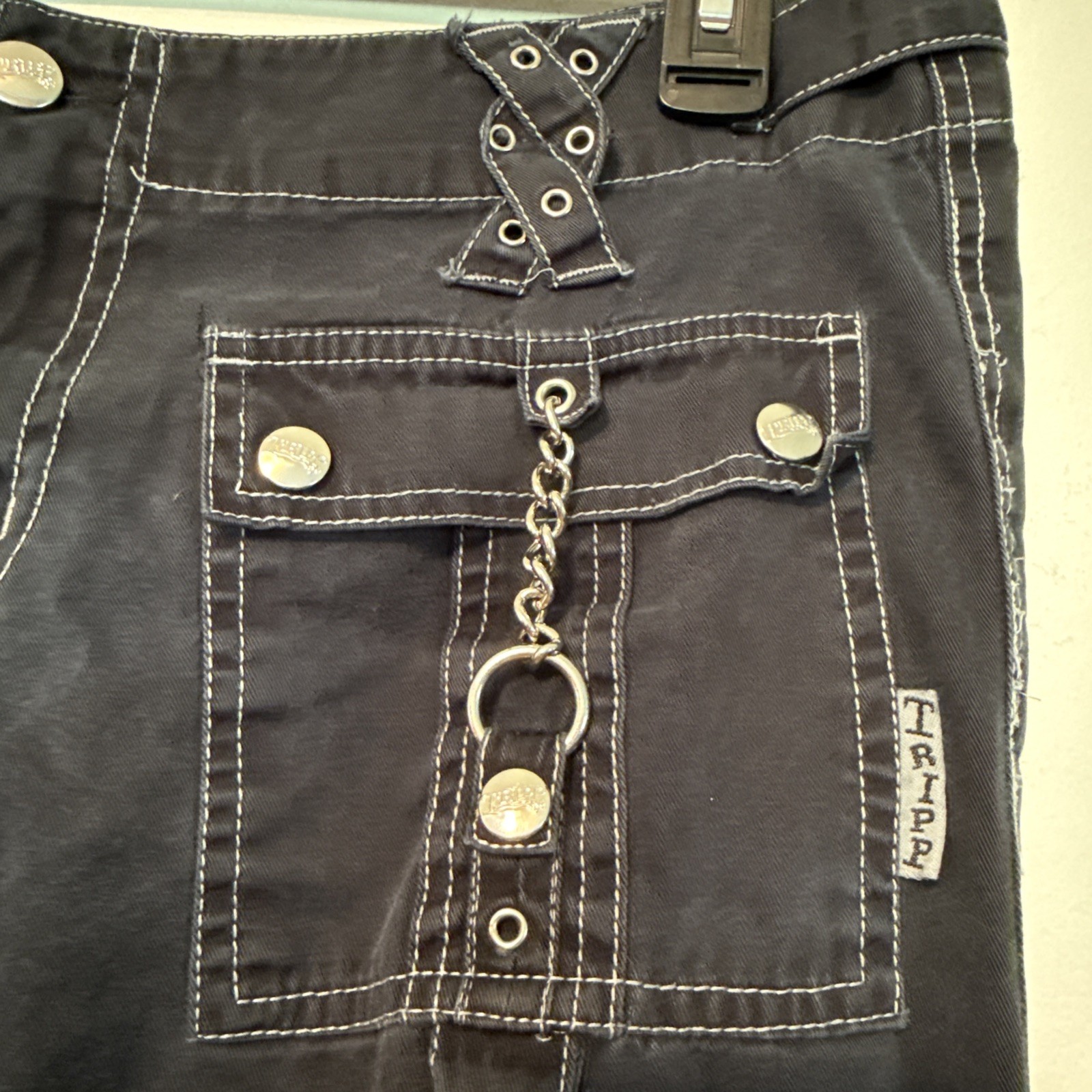 Rare Y2K Tripp NYC Goth Punk Bondage Pants Zip Off Women Size 11 Chain Wide Leg