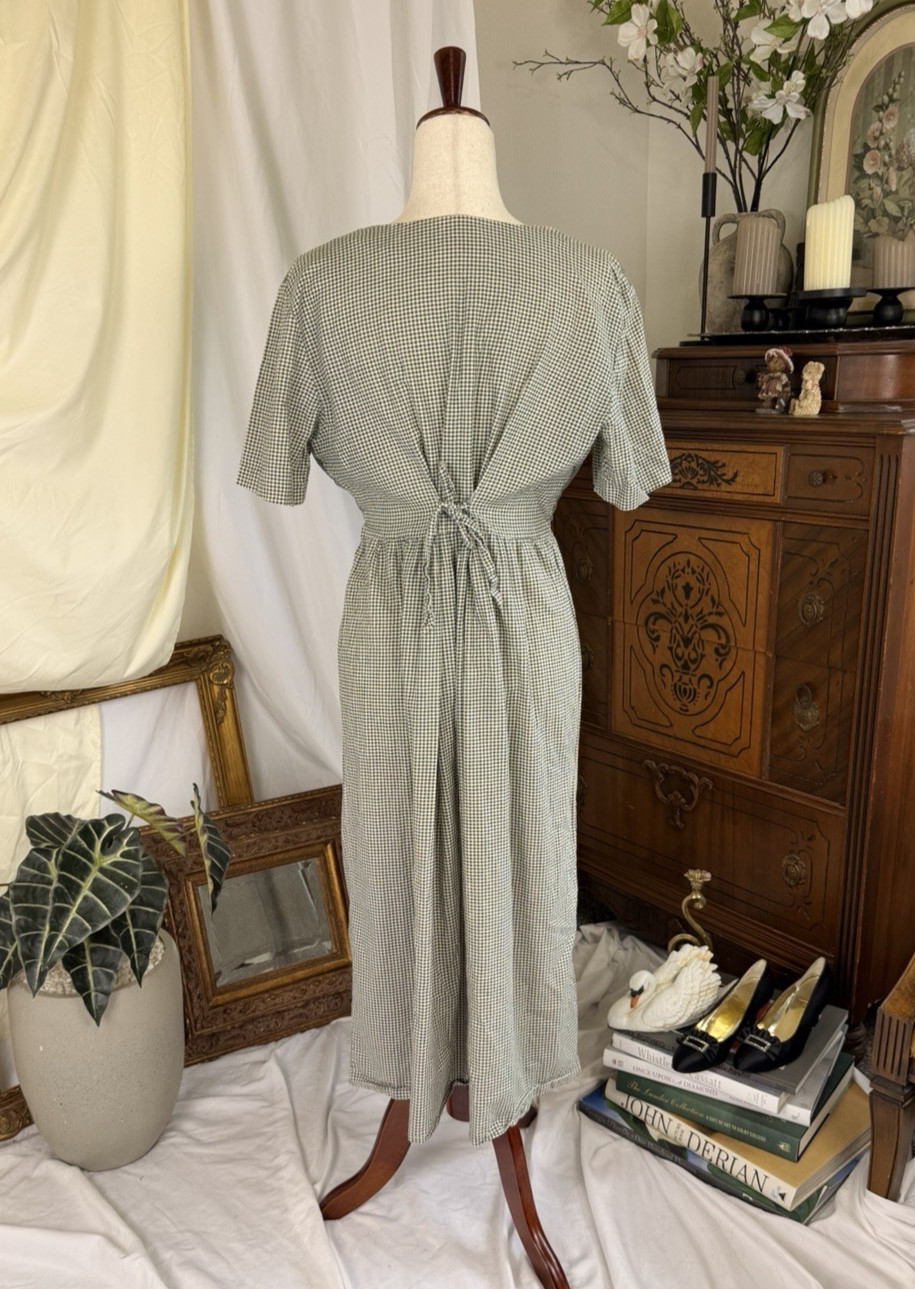 Handmade Vintage 90s Summer Cottage Dress XL with Embroidered Vest Midi Boho