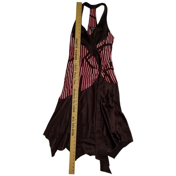 Y2K Bebe Brown Pink Silk Handkerchief Hem T-Back Party Dress Medium