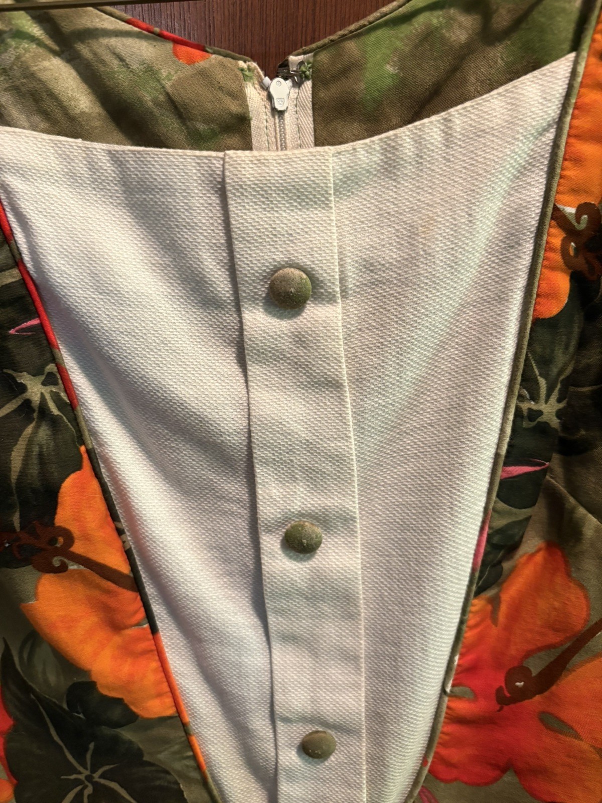 VINTAGE REEF Brand Hawaiian Dress Green Orange Hibiscus Floral Tiki Authentic
