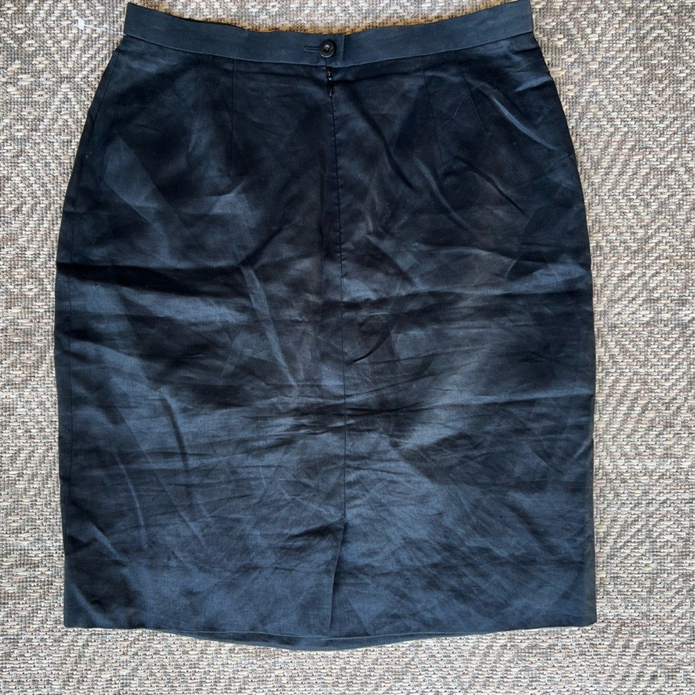 Vintage Escada Black Linen Lined Pencil Skirt Knee Length Women EU 40 Office