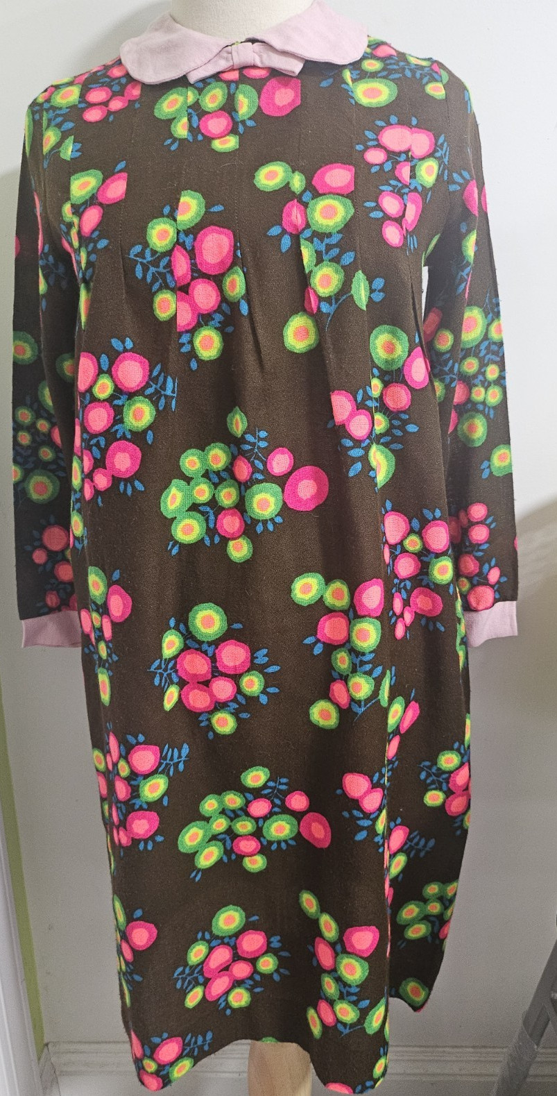 60s Mod Midi Dress Peter Pan Collar NEON POP ART 36&Prime; Med