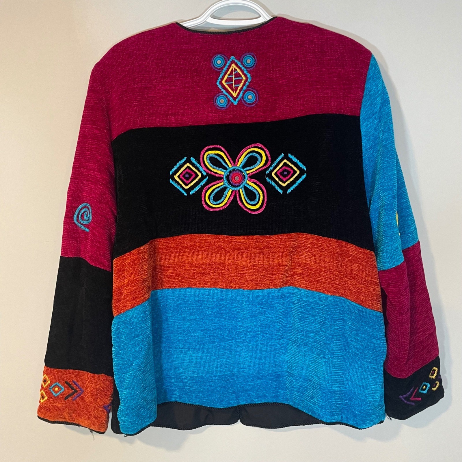 Julia Kim Vintage Art to Wear Patchwork Embroidered Jacket M Colorful Boho Indie
